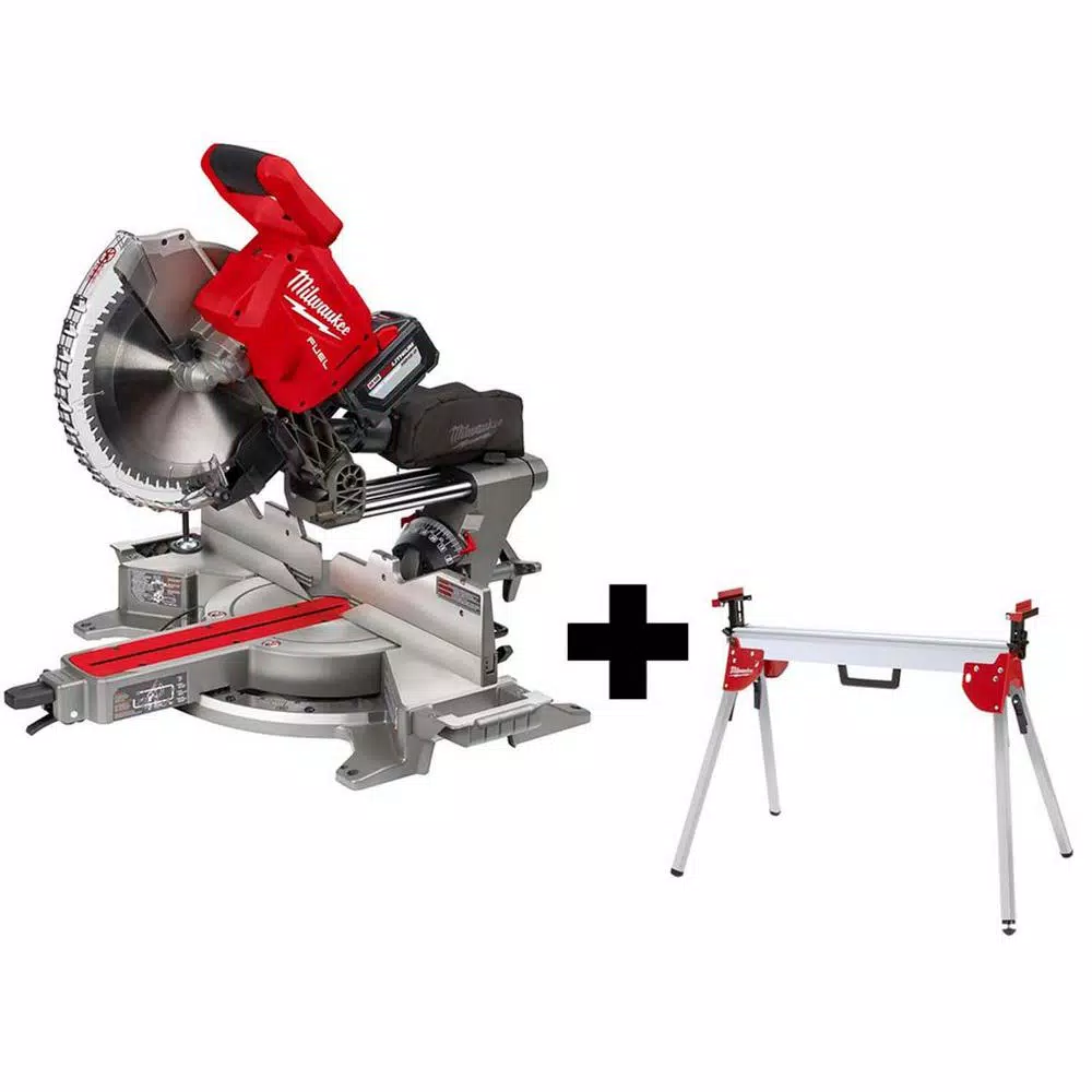 Milwaukee M18 FUEL 18-Volt Lithium-Ion Brushless Cordless 12 in. Dual Bevel Sliding Compound Miter Saw Kit with Stand and Battery and#8211; XDC Depot - Mycitystee