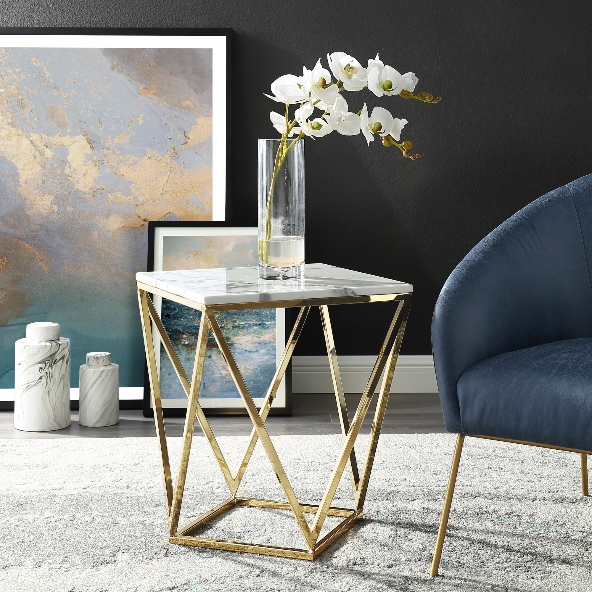 Silver Orchid Young White Marble End Table - Mycitystee