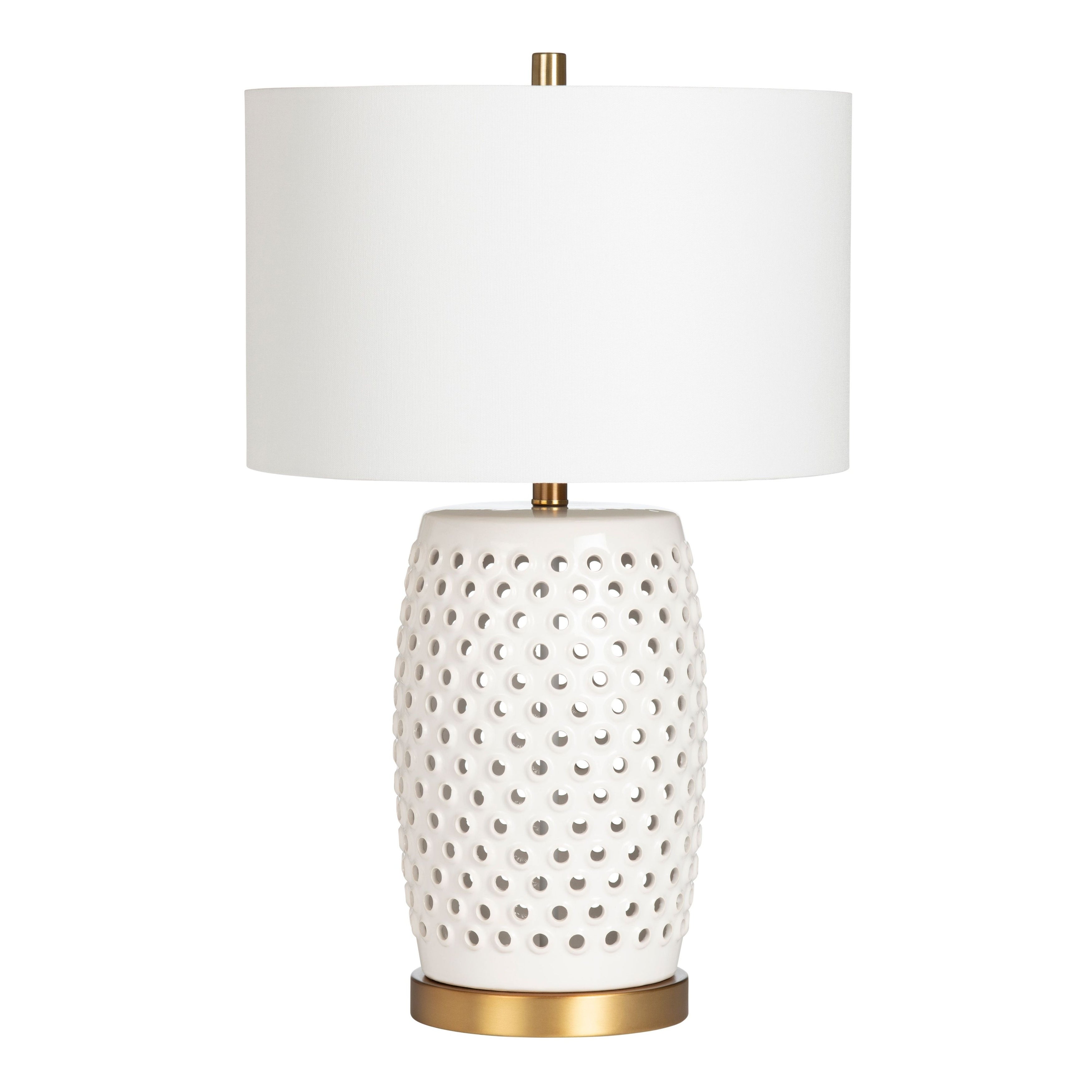 Jameson Multi-hole Metal Table Lamp with Nightlight， White Linen Shade - Mycitystee