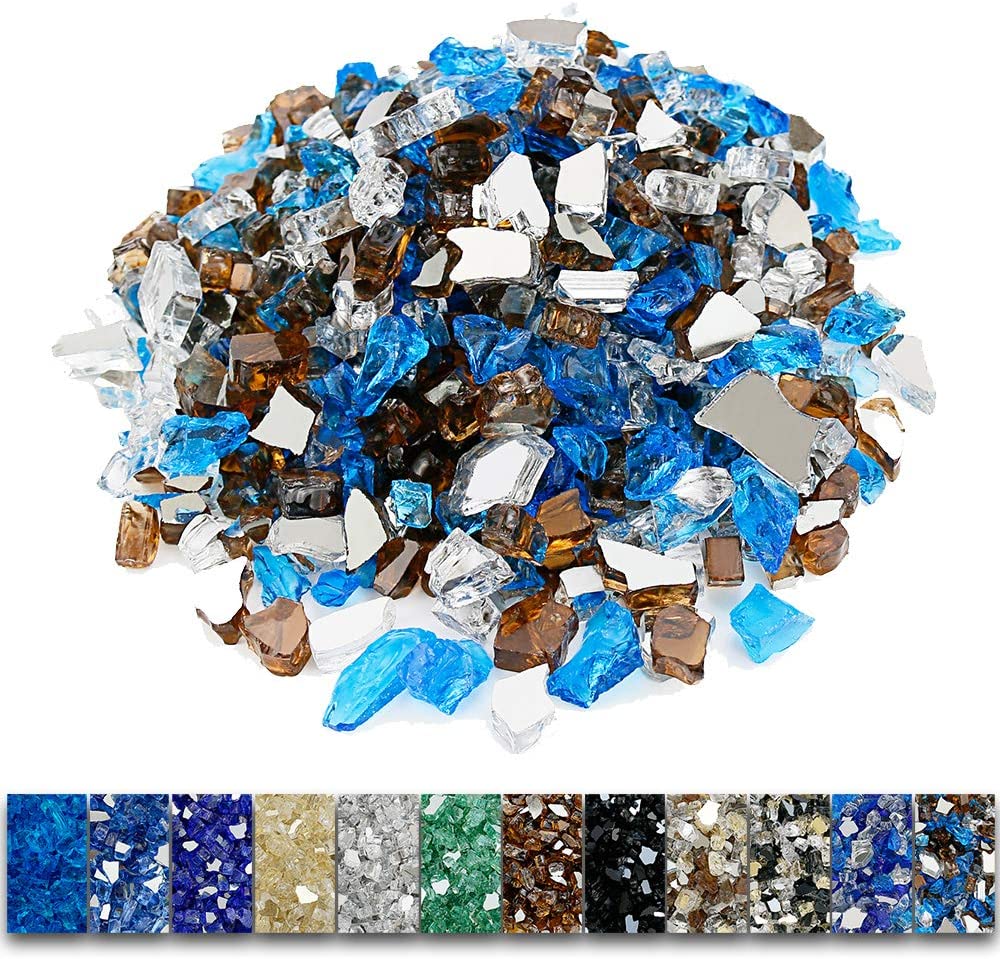10 LBS 1/2'' Fire Glass White Blue Copper Reflective Tempered Fire Rocks for Fire Pits, Fireplace, and Fire Bowl - Mycitystee