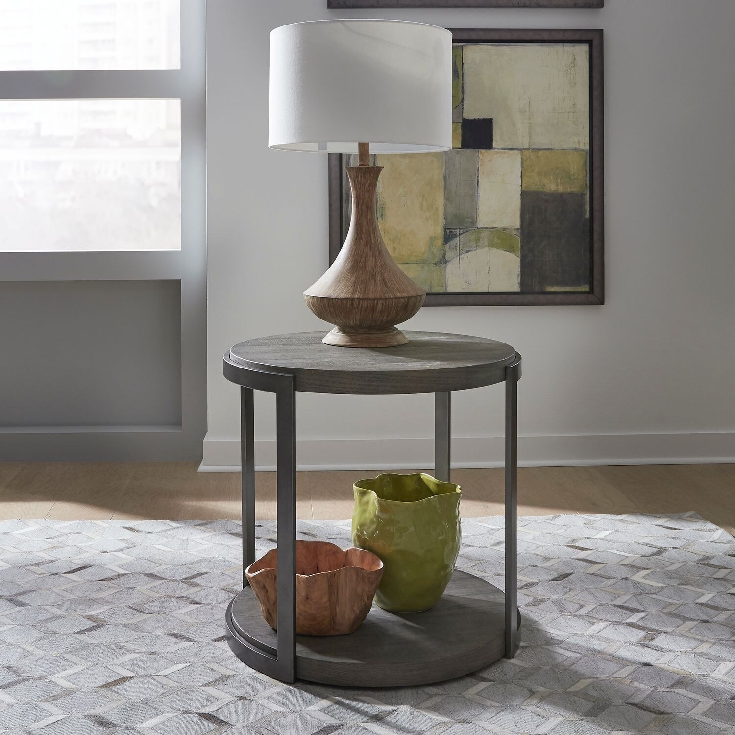 Modern View Gauntlet Gray Oak and Metal Round End Table - Mycitystee