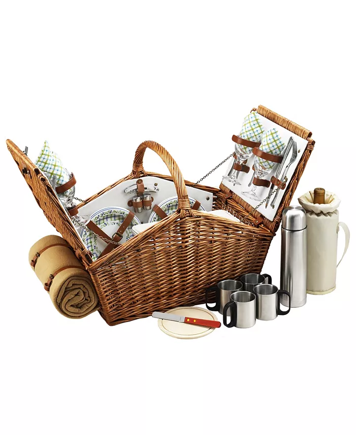 Picnic At Ascot Huntsman English-Style Picnic， Coffee Basket for 4 with Blanket - Mycitystee