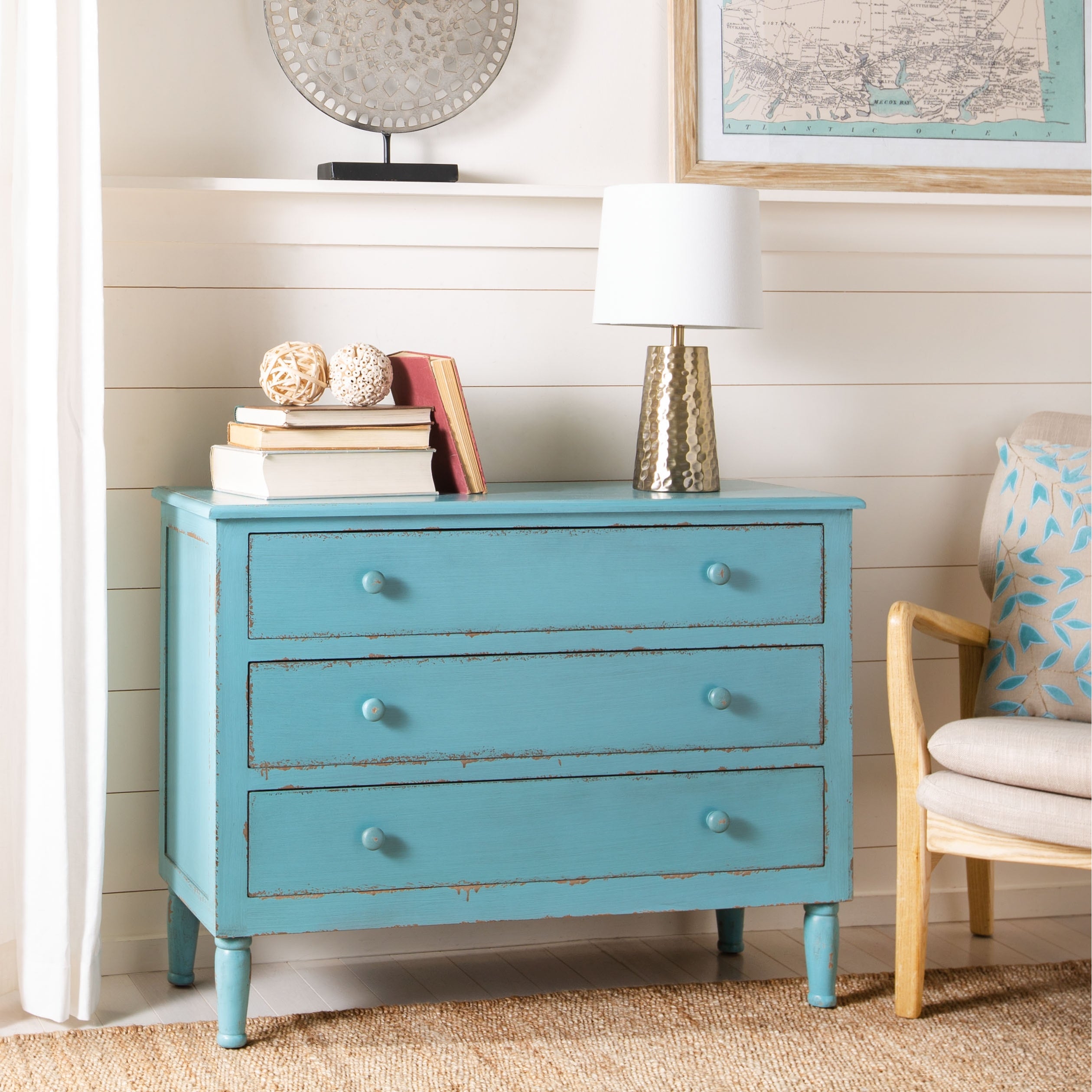 SAFAVIEH Talbet Distressed Blue 3-Drawer Storage Chest - - 11408347 - Mycitystee