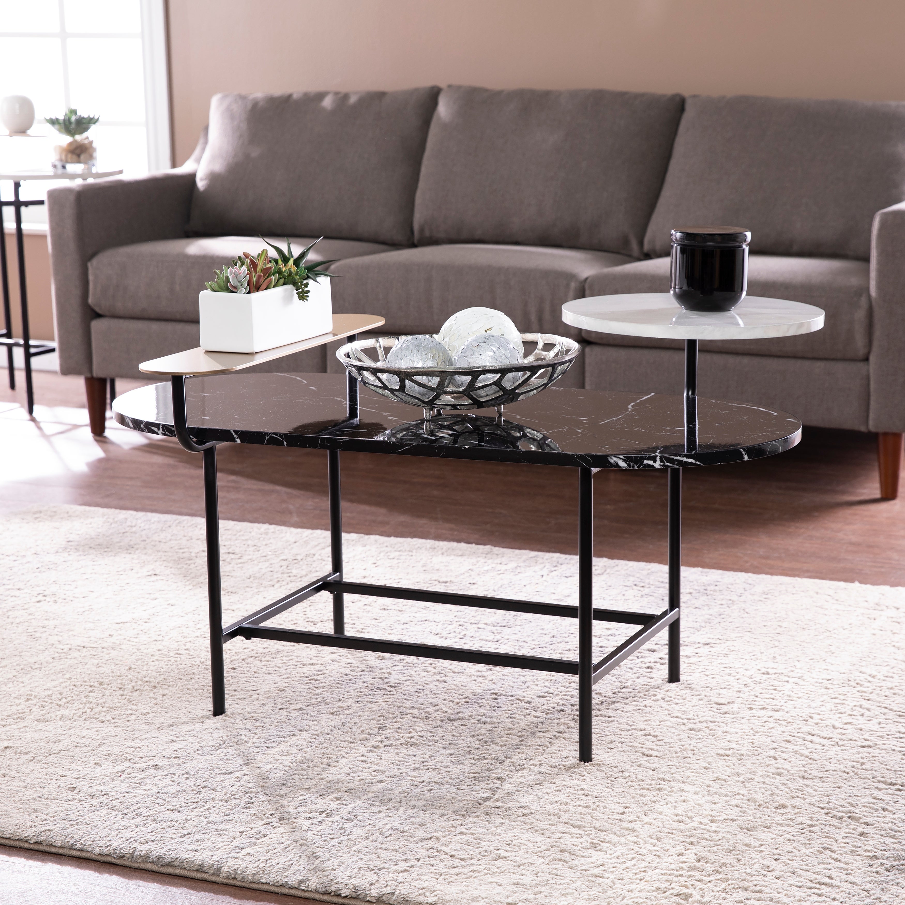 SEI Furniture Aasen Contemporary Black Stone Coffee Table - Mycitystee
