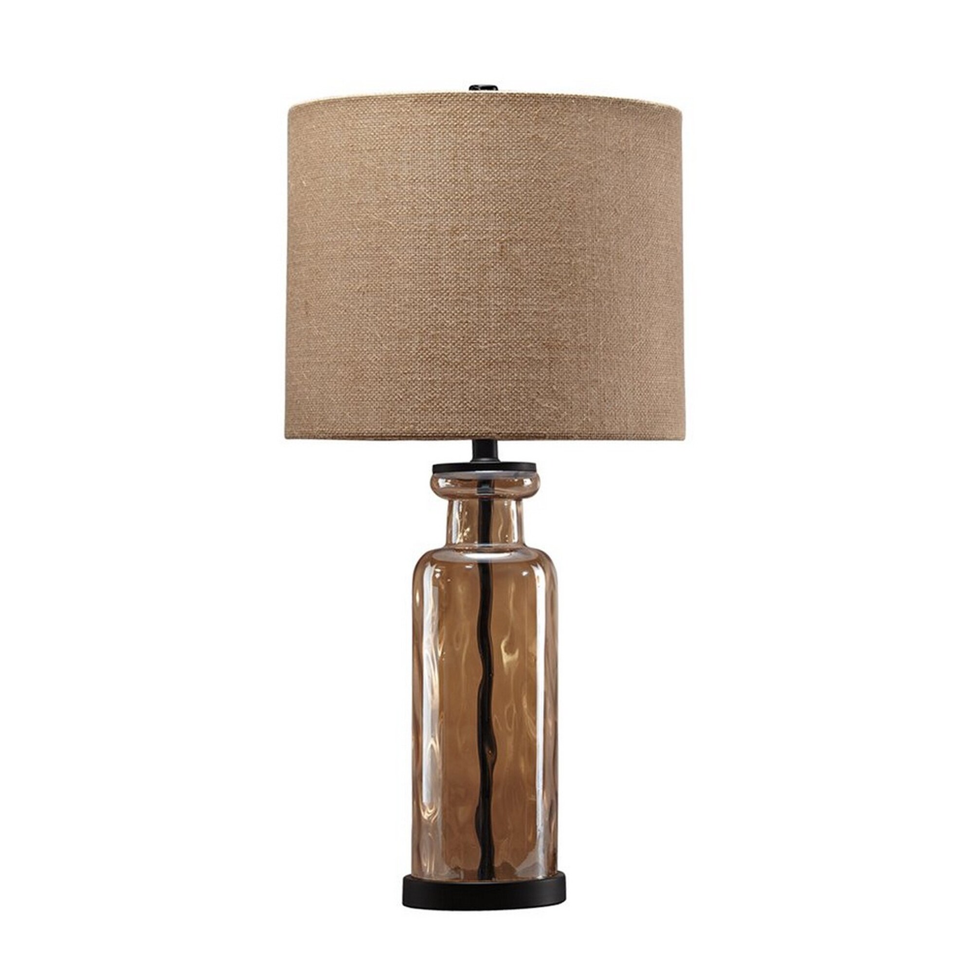 Glass Table Lamp with Fabric Drum Shade， Gold and Beige - Mycitystee