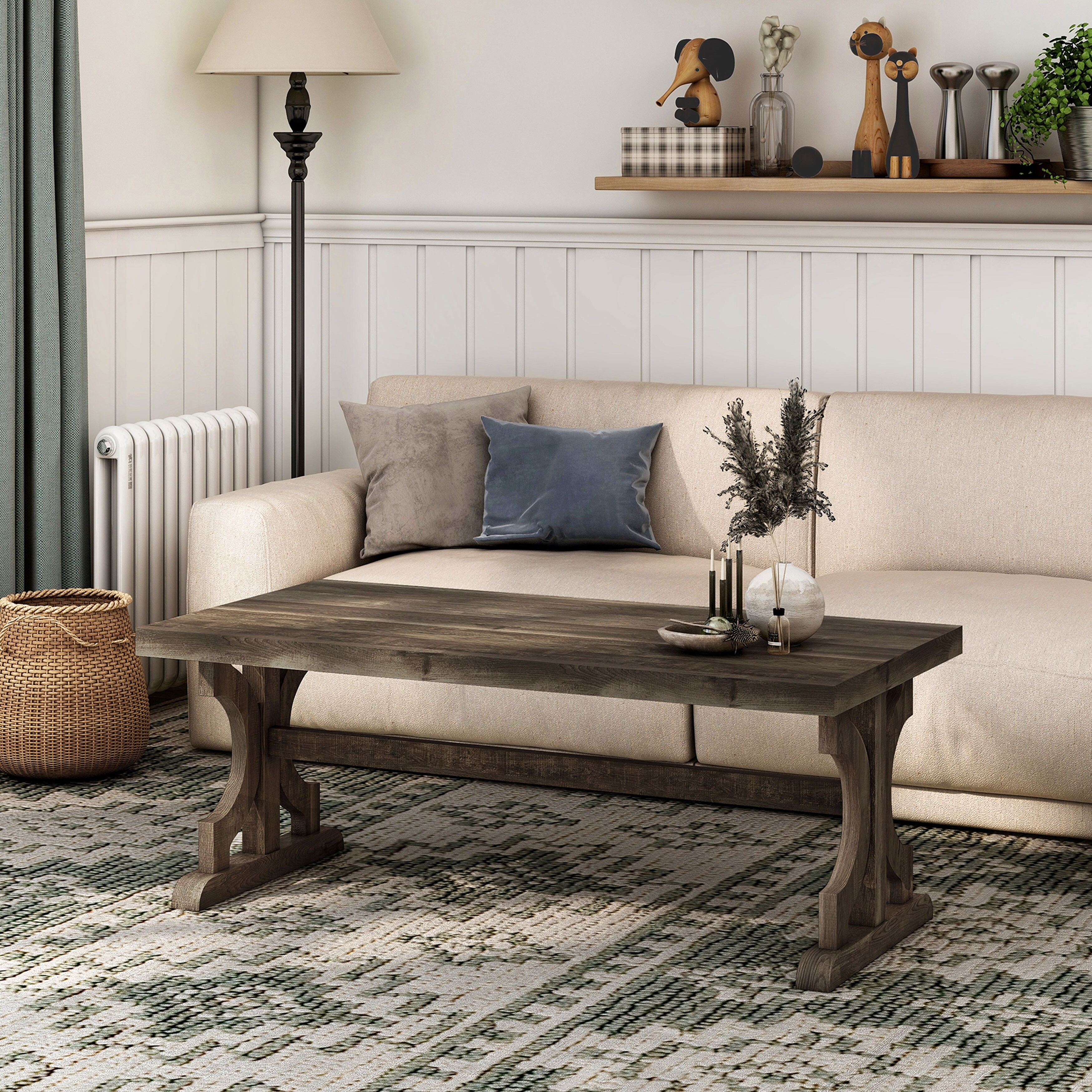 DH BASIC Reclaimed Oak 47-inch Trestle Base Coffee Table by Denhour - Mycitystee