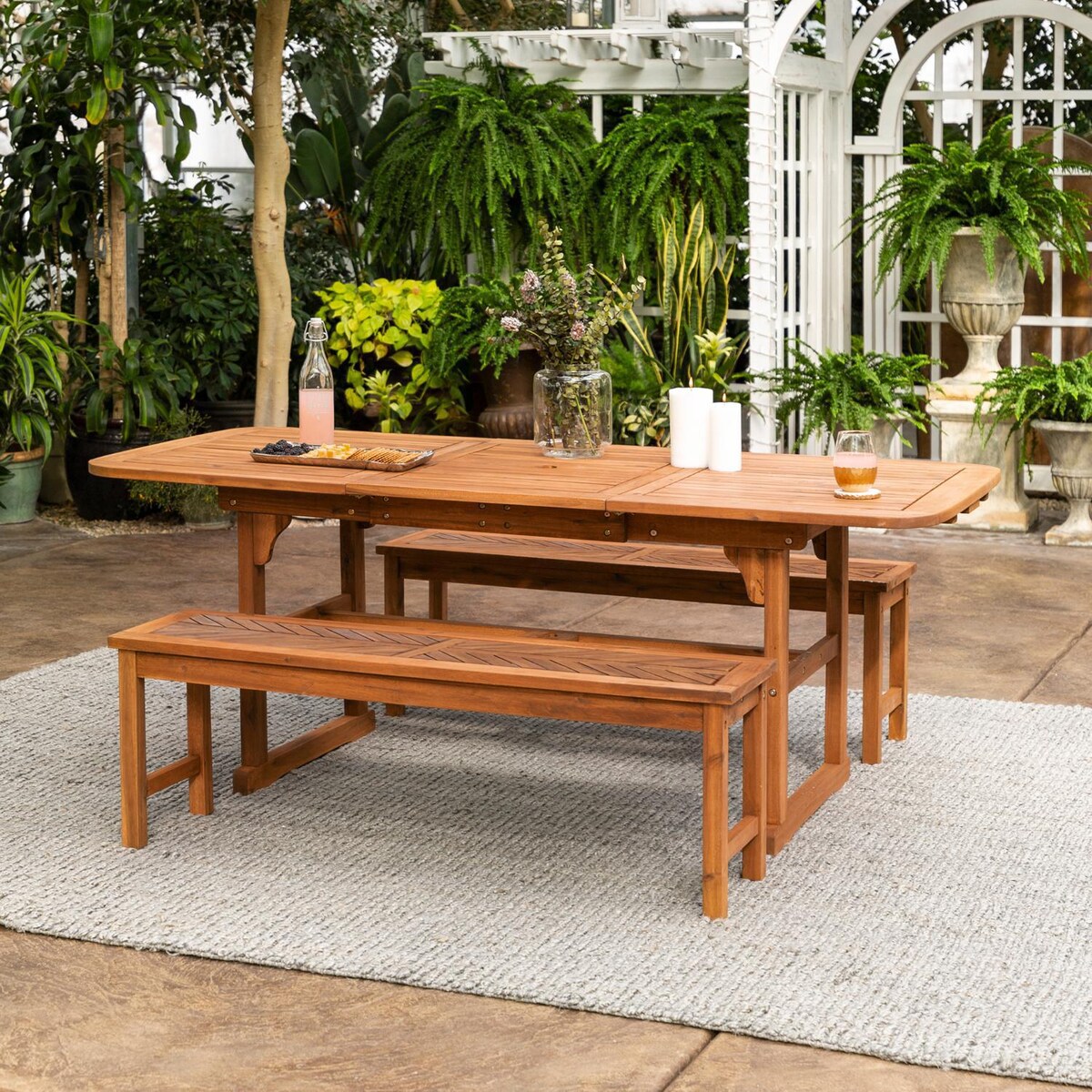 Ultimate Patio Wishlake 3 Piece Acacia Patio Dining Set W/ 55-79 X 35 Inch Extension Rectangular Table - Mycitystee