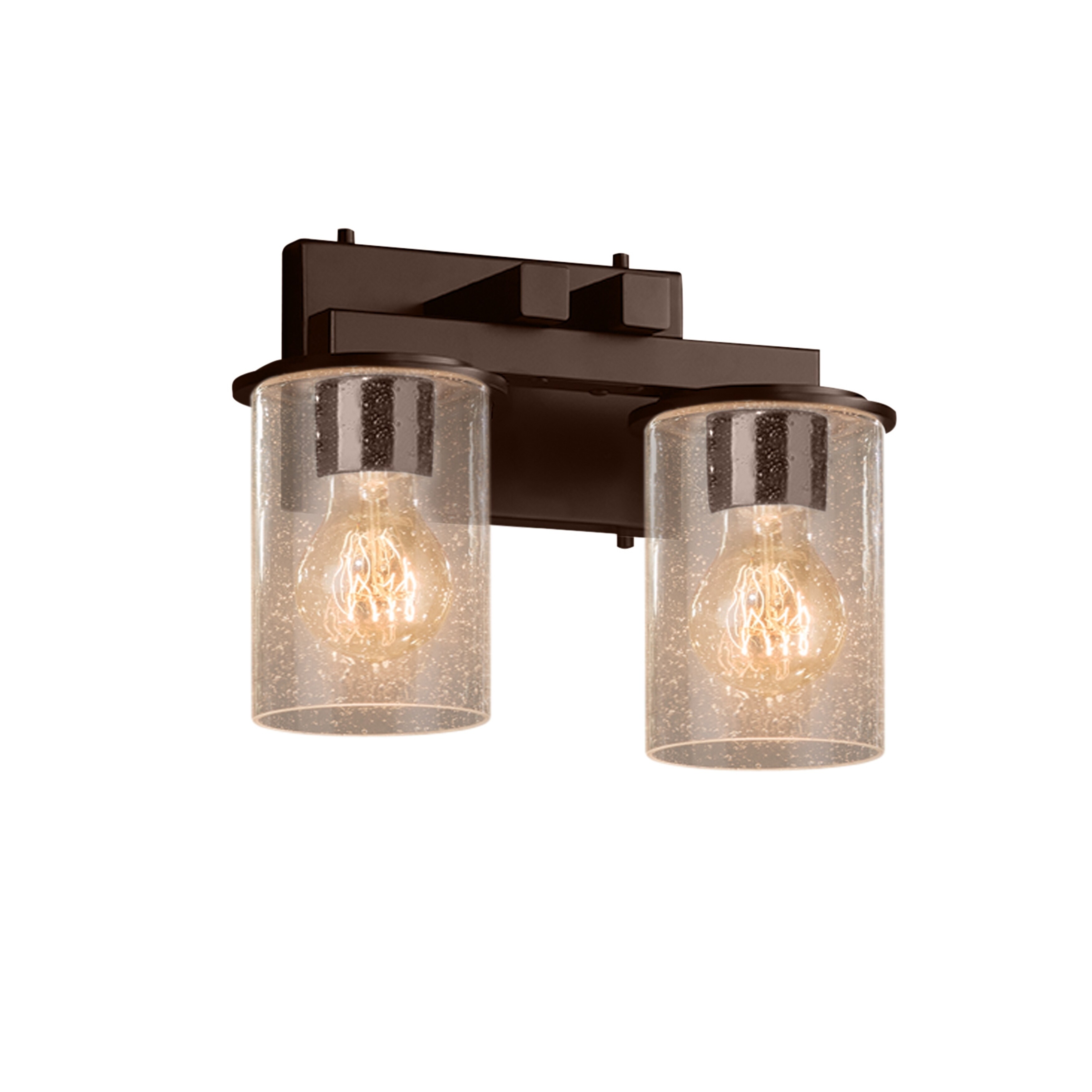 Justice Design Fusion Dakota 2-light Dark Bronze Bath Bar， Seeded Cylinder w/ Flat Rim Shade - Mycitystee