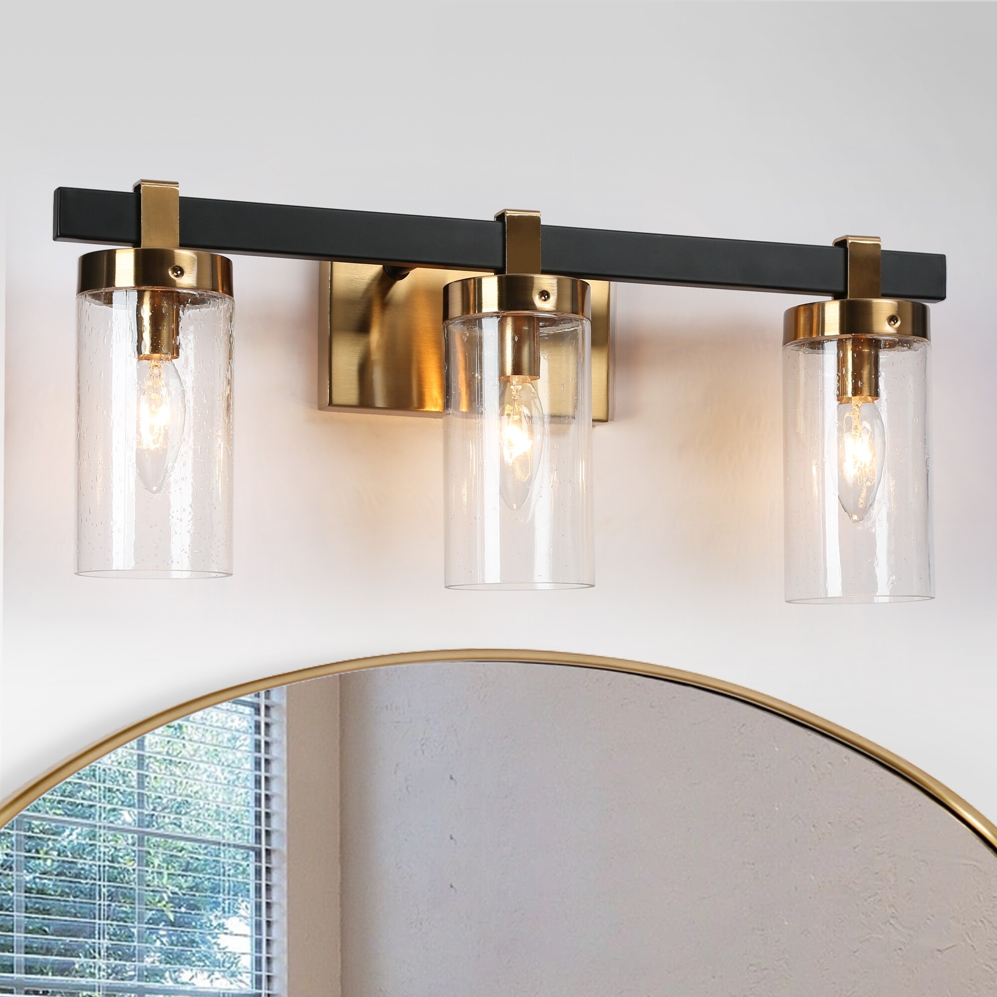 Modern Elegant 3-Light Black Gold Bathroom Vanity Light Dimmable Glass Wall Sconces - Mycitystee