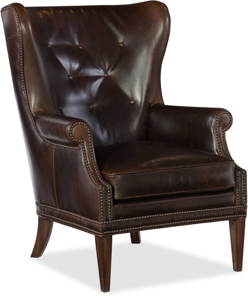 Hooker Furniture Living Room Maya Wing Dark Leather Club Chair - Mycitystee