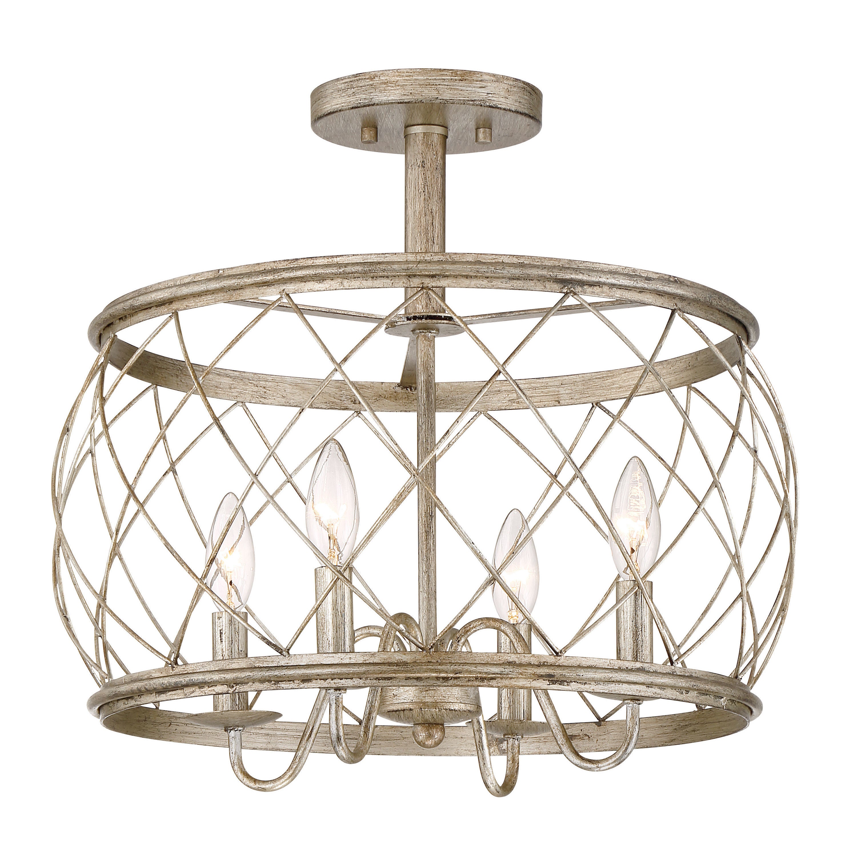 Gracewood Hollow Muzaka Silver Leaf Steel Semi-flush 4-light Mount - Century Silver Leaf - Mycitystee