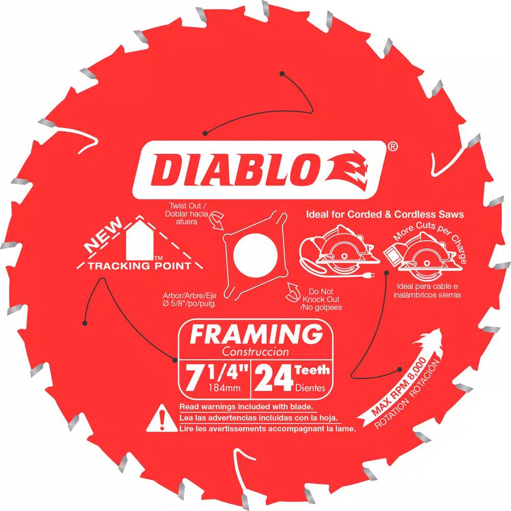 DIABLO 7-1/4 in. x 24-Teeth Tracking Point Framing Saw Blade and#8211; XDC Depot - Mycitystee