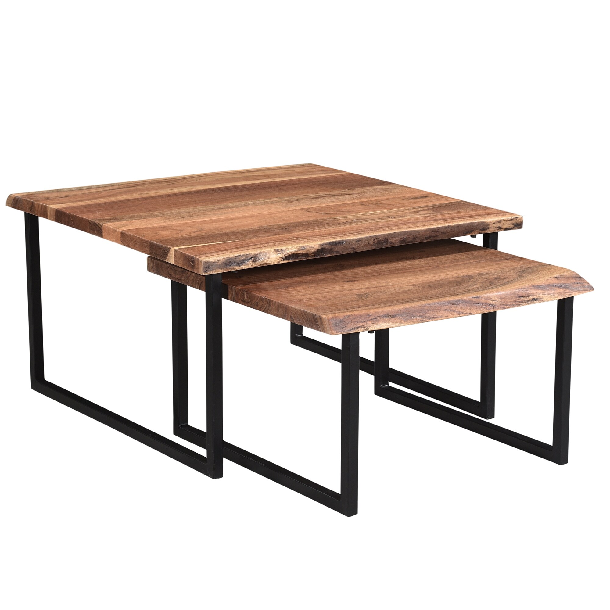 Rustic 2 Piece Solid Wood and Iron Coffee Table Set in Natural - Mycitystee