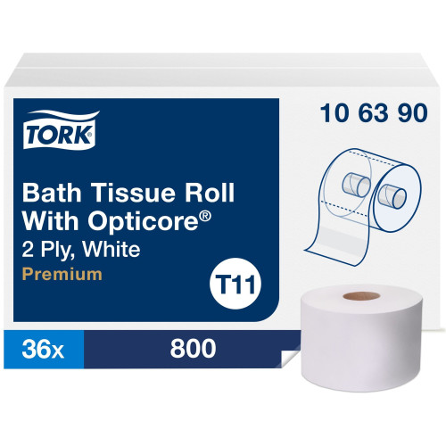 Tork Premium Bath Tissue Roll with OptiCore， Septic Safe， 2-Ply， White， 800 Sheets/Roll， 36/Carton (106390) - Mycitystee