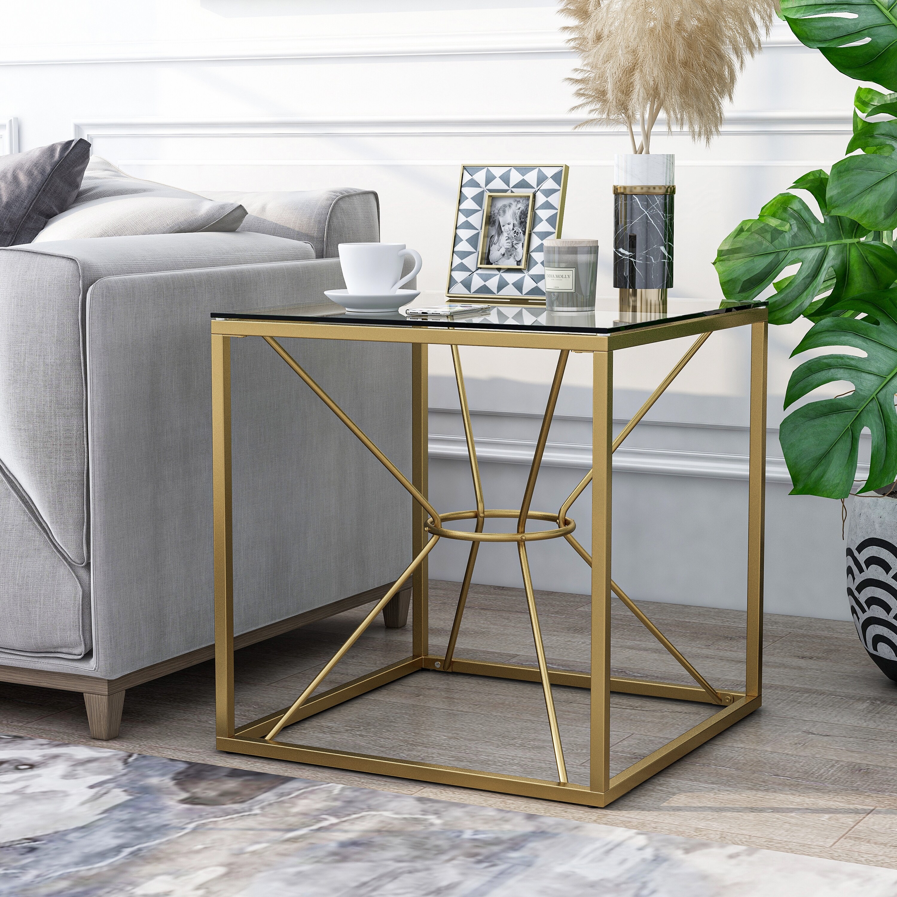 Furniture of America Taylan Gold Coated Steel and Glass Side Table - Mycitystee