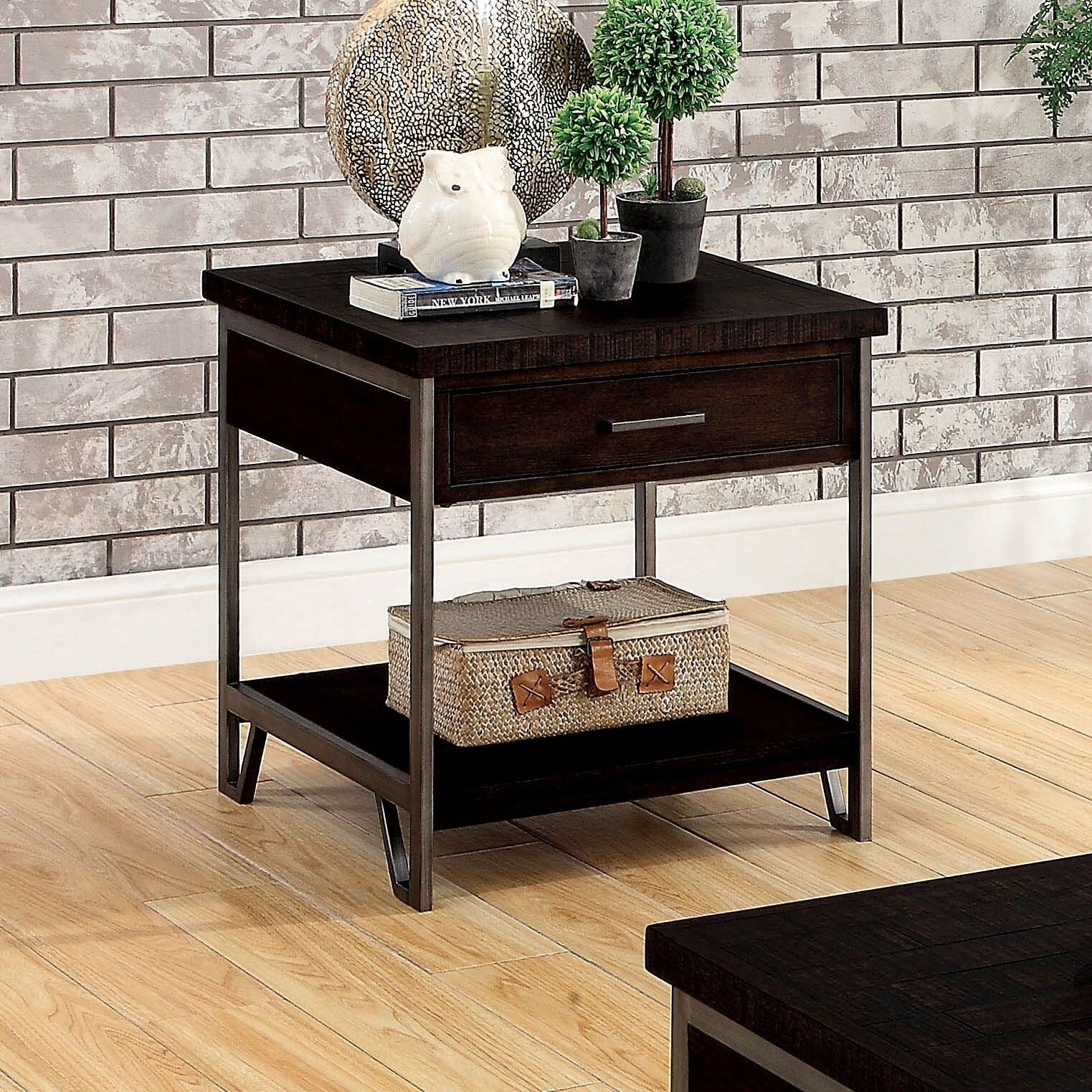 Furniture of America Hawkins Oak 24-inch Solid Wood 1-shelf Side Table - Mycitystee