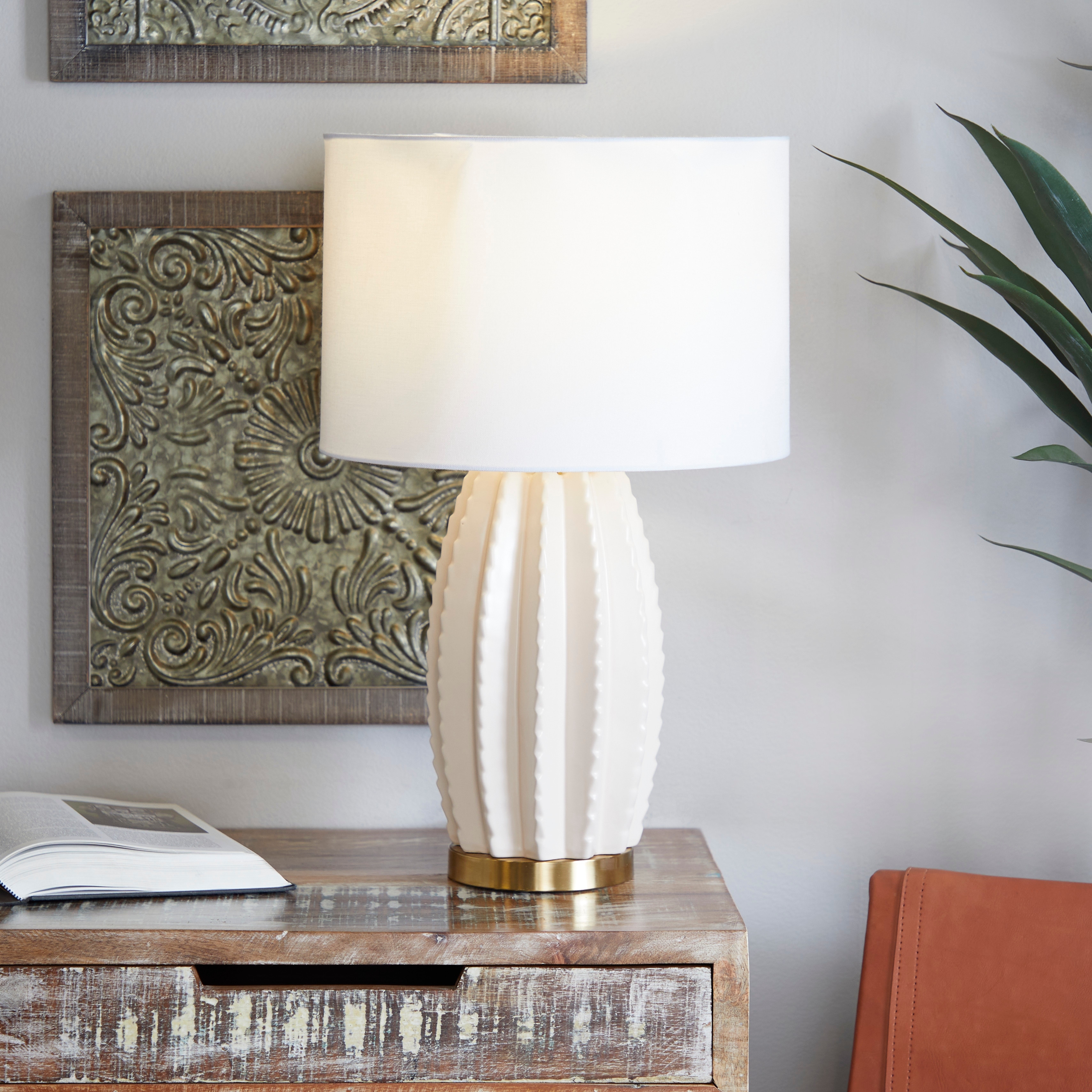 CosmoLiving by Cosmopolitan Cream Ceramic Base Table Lamp - Mycitystee