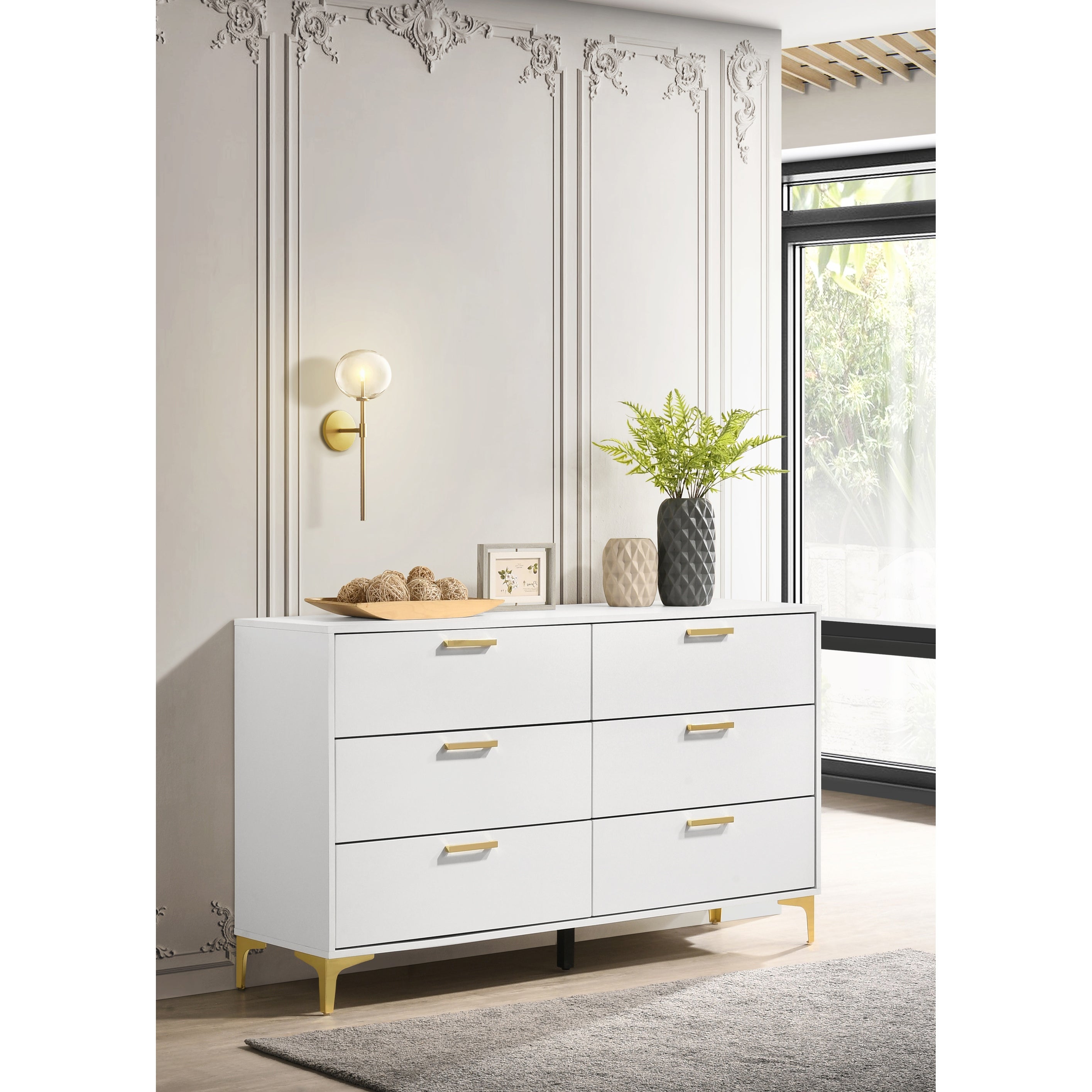 Karena White Rectangular 6-Drawer Dresser - - 37068175 - Mycitystee