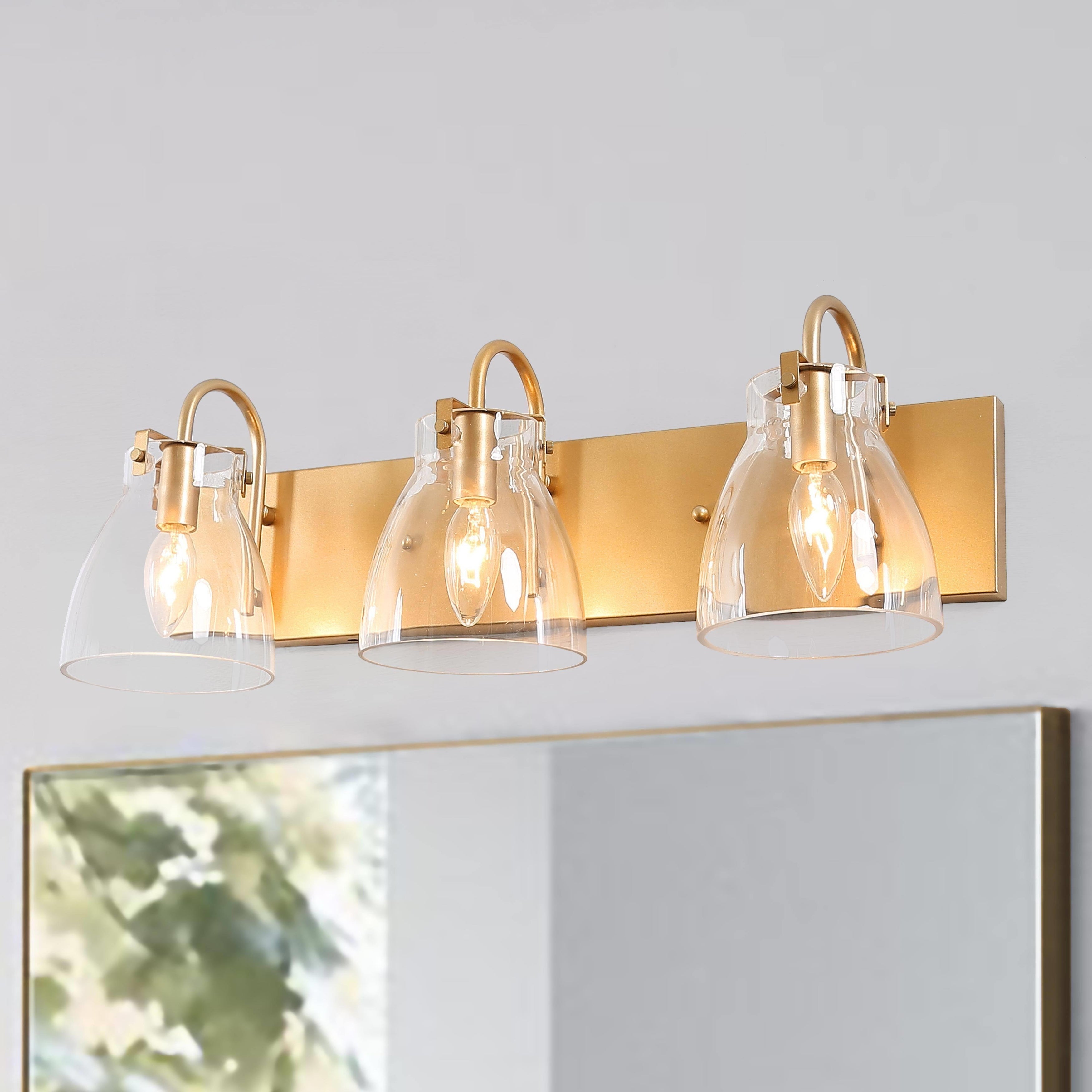 Chiry Mid-Century Modern Glam Gold 3-Light Clear Glass Linear Vanity Light - L22