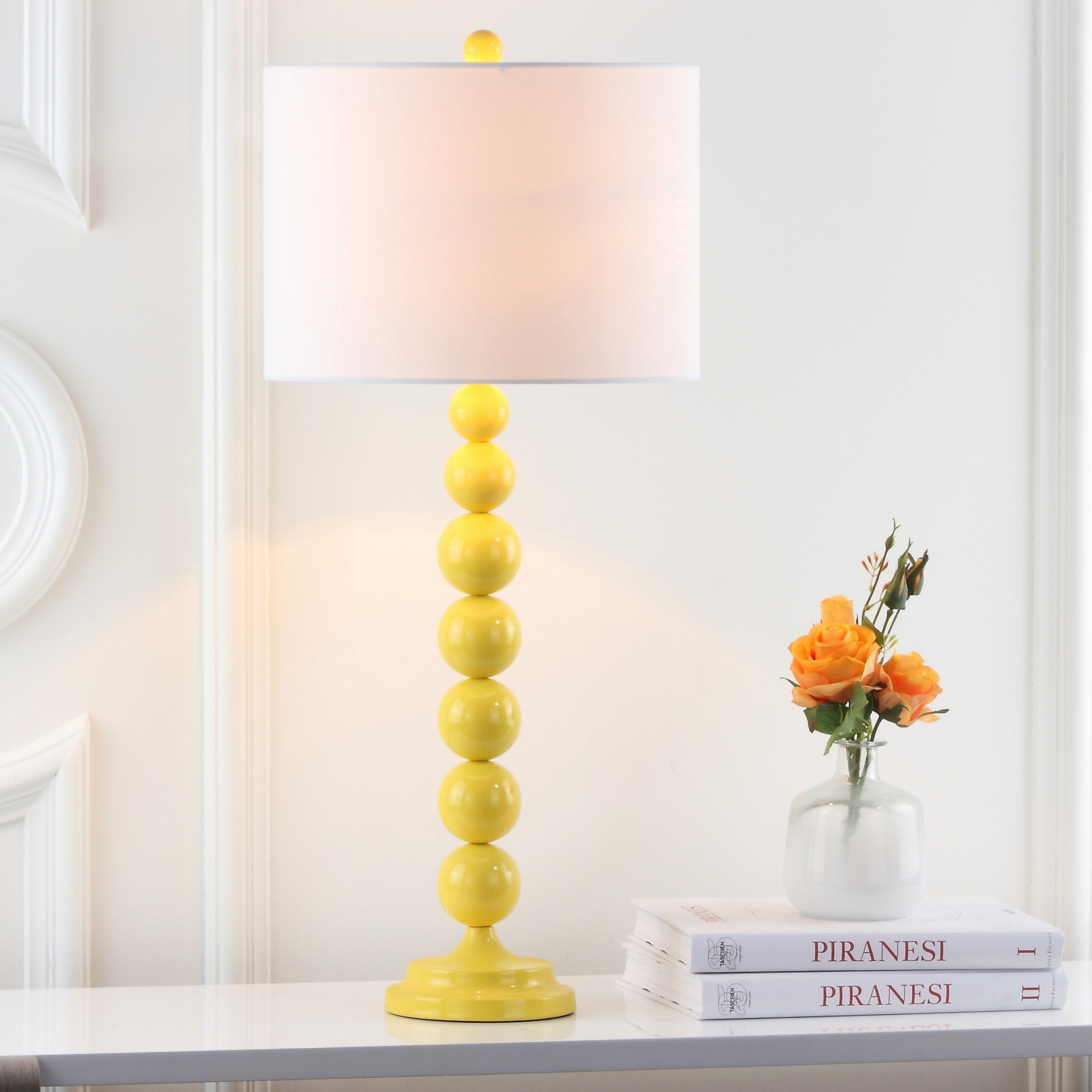 SAFAVIEH Lighting 31-inch Jenna Stacked Ball Yellow Table Lamp (Set of 2) - 14