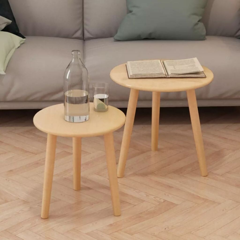 Side Table Set 2 Pieces Solid Pinewood Brown - Mycitystee