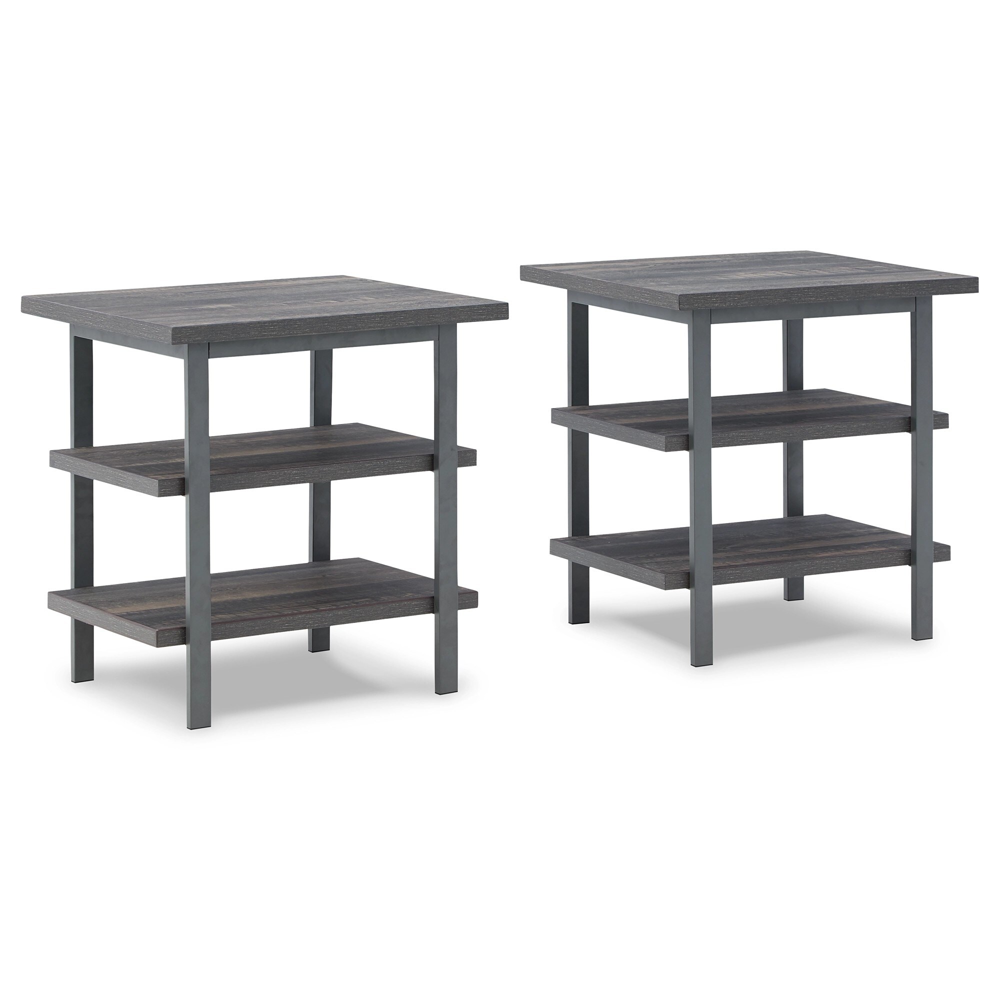 22 Inch Rectangular Side End Table， Set of 2， Rich Brown Wood， Metal Frame - Mycitystee
