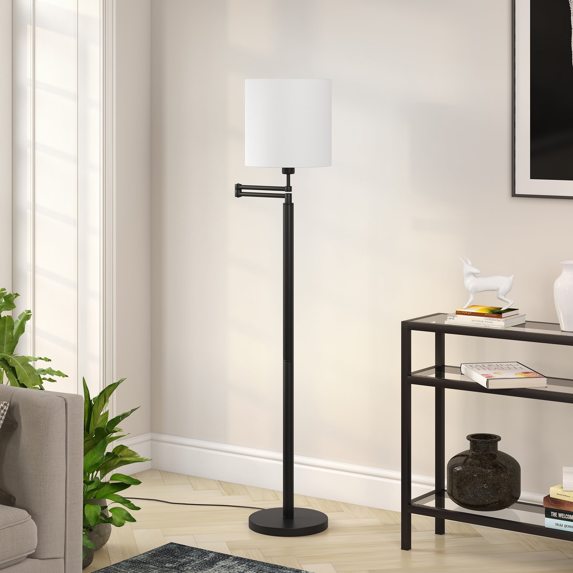 Moby Swing Arm Blackened Bronze Lamp Round/Empire Shade - Mycitystee