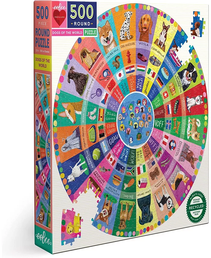 Eeboo Piece and Love Dogs of the World Round Family Jigsaw Puzzle， 500 Piece - Mycitystee