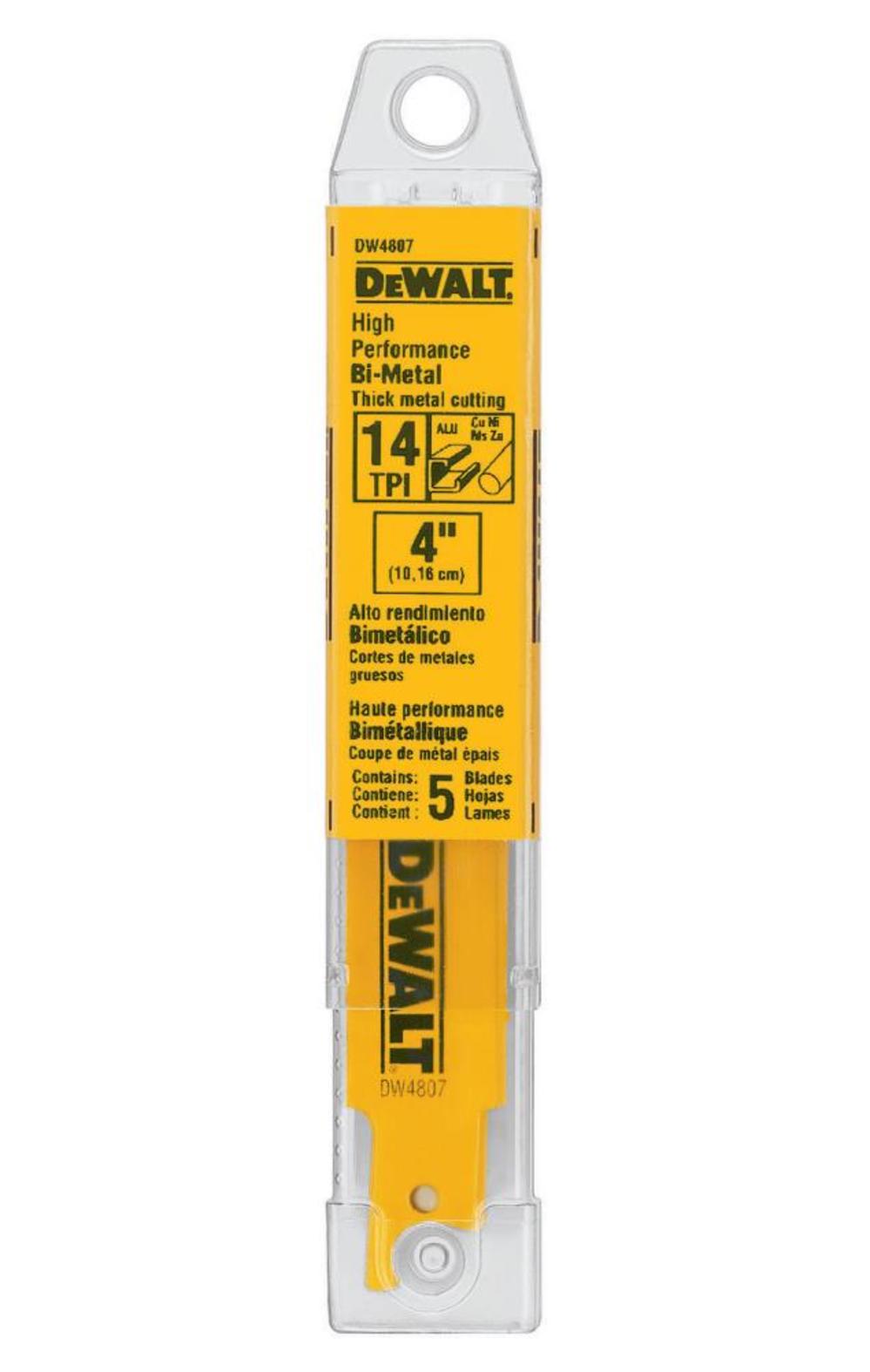 DEWALT 4 in. 14 TPI Straight Back Bi-Metal Reciprocating Blade (5 pack) DW4807 from DEWALT - Mycitystee