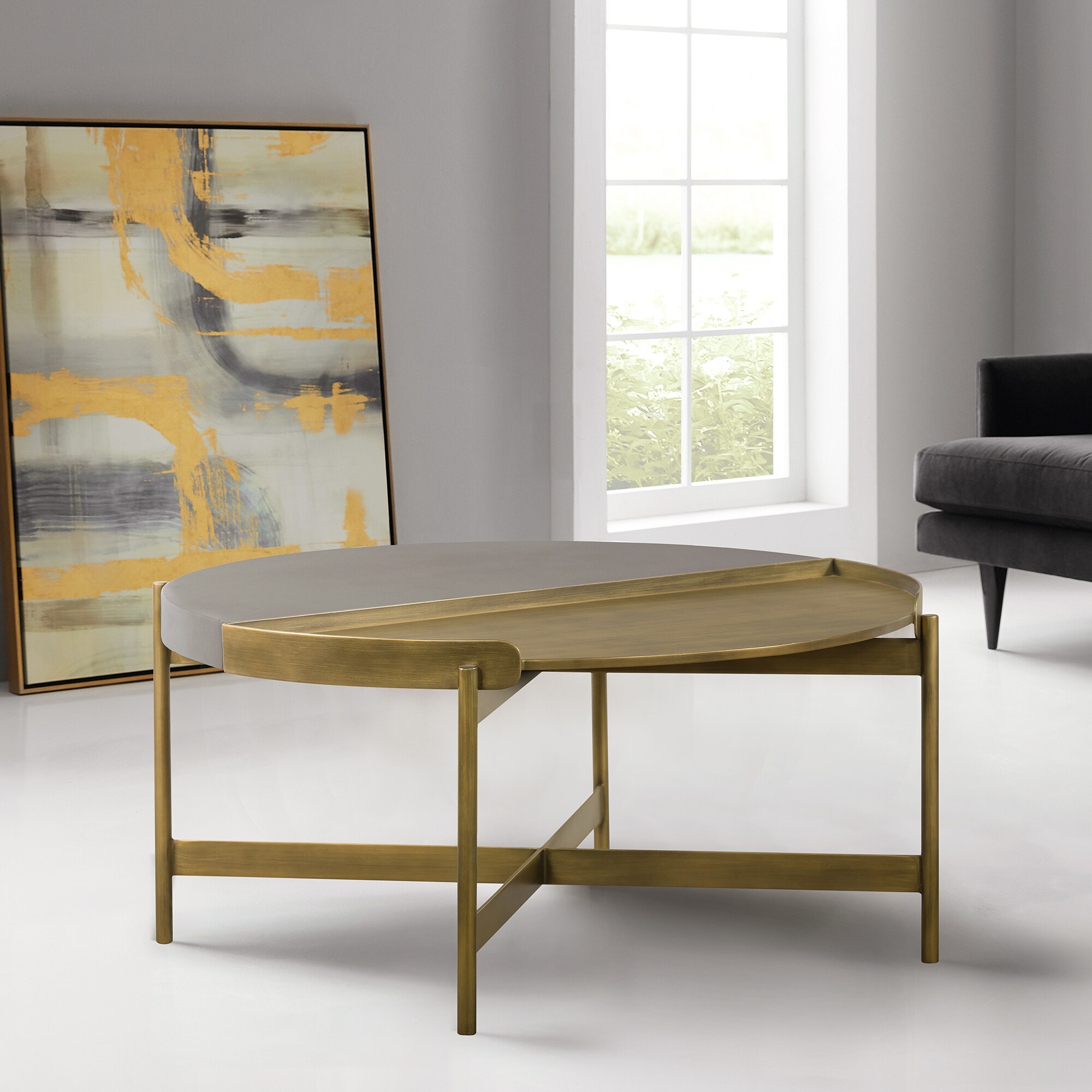 Dua Grey Concrete and Metal Round Coffee Table - Mycitystee