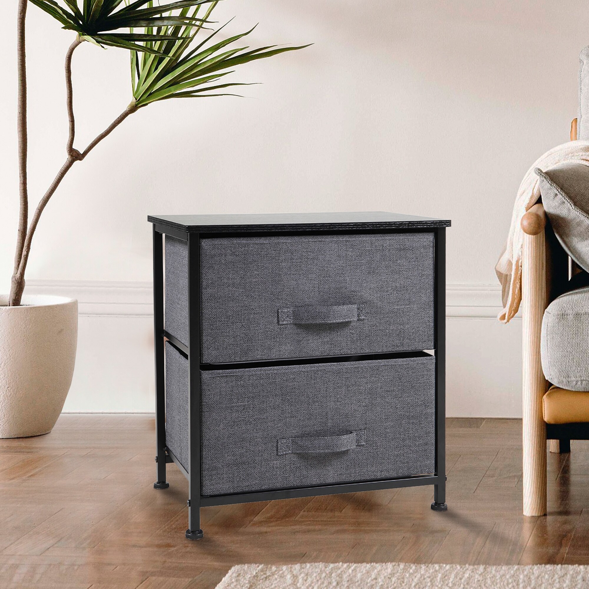 2-Tier Dresser Fabric Drawer Rack Storage， Side Table Nightstand， Gray - - 35610965 - Mycitystee
