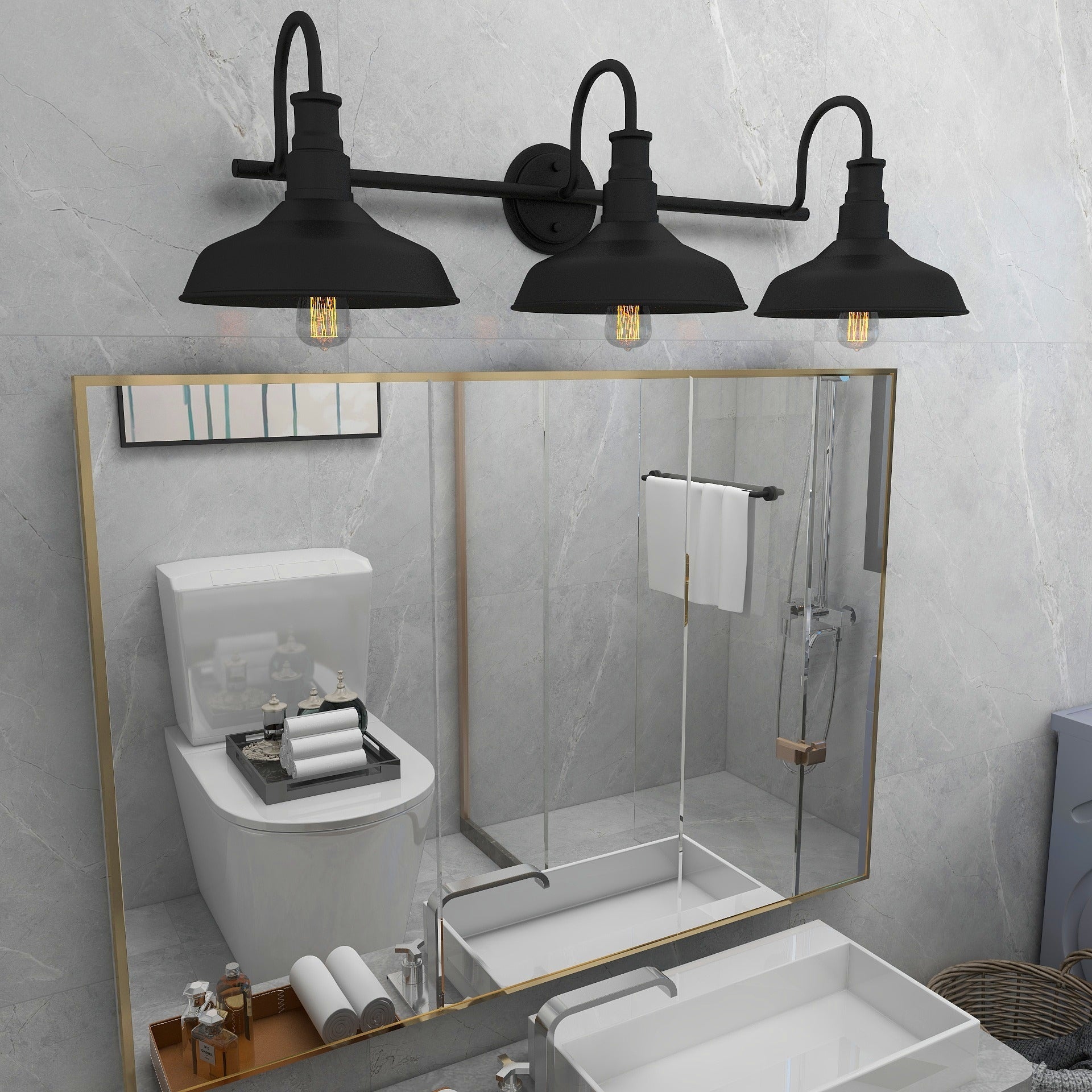 Black Finish Industrial 3-light Metal Vanity Light - Mycitystee