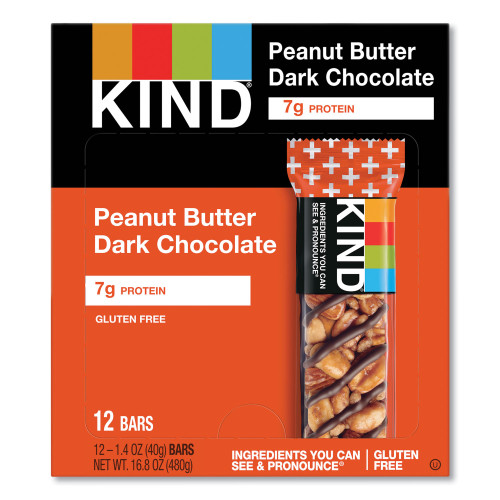 KIND Plus Nutrition Boost Bar， Peanut Butter Dark Chocolate/Protein， 1.4 oz， 12/Box (17256) - Mycitystee