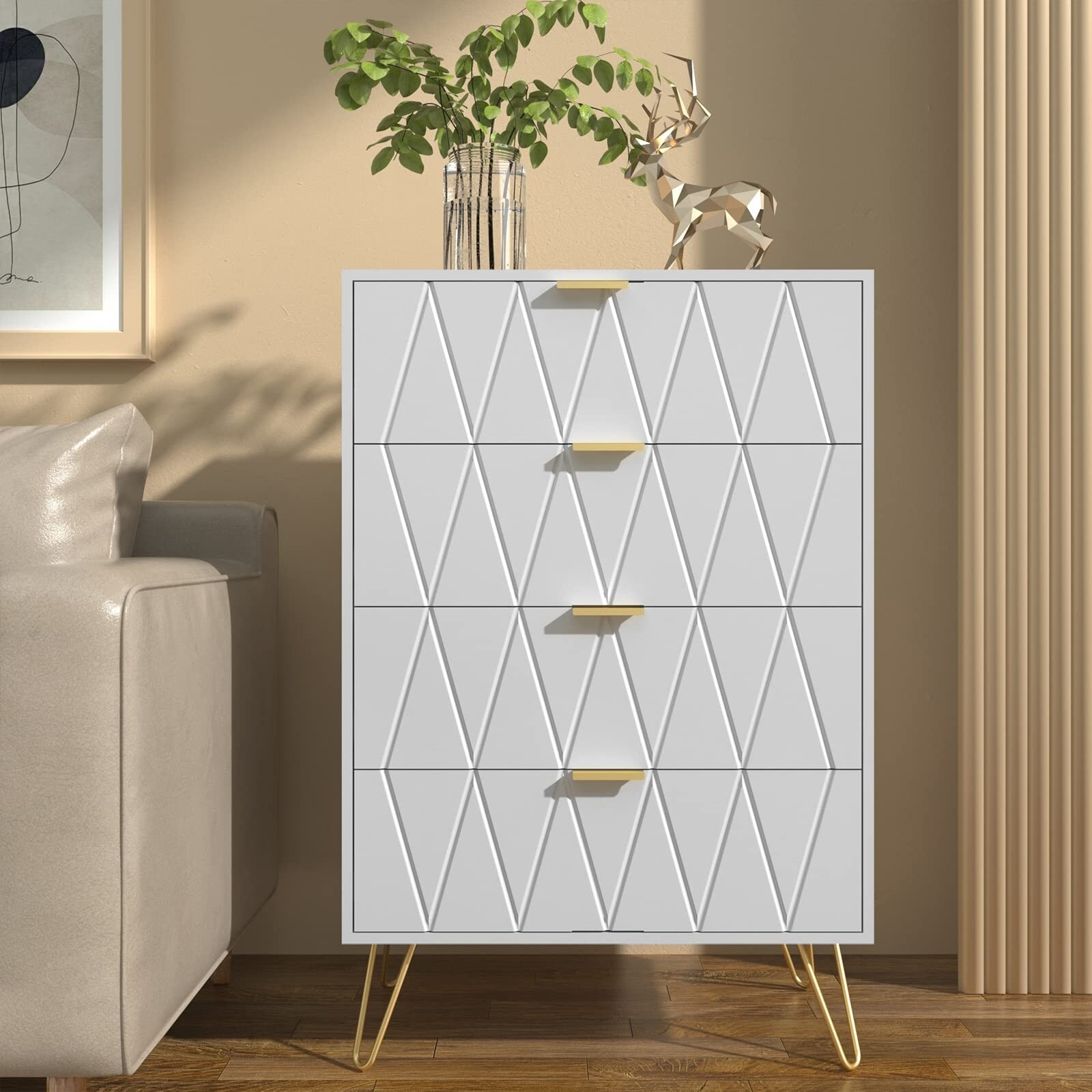4 Drawer Dresser， Drawer Chest， Tall Storage Dresser Cabinet Organizer Unit with Metal Legs for Bedroom， - as picture - - 37668887 - Mycitystee