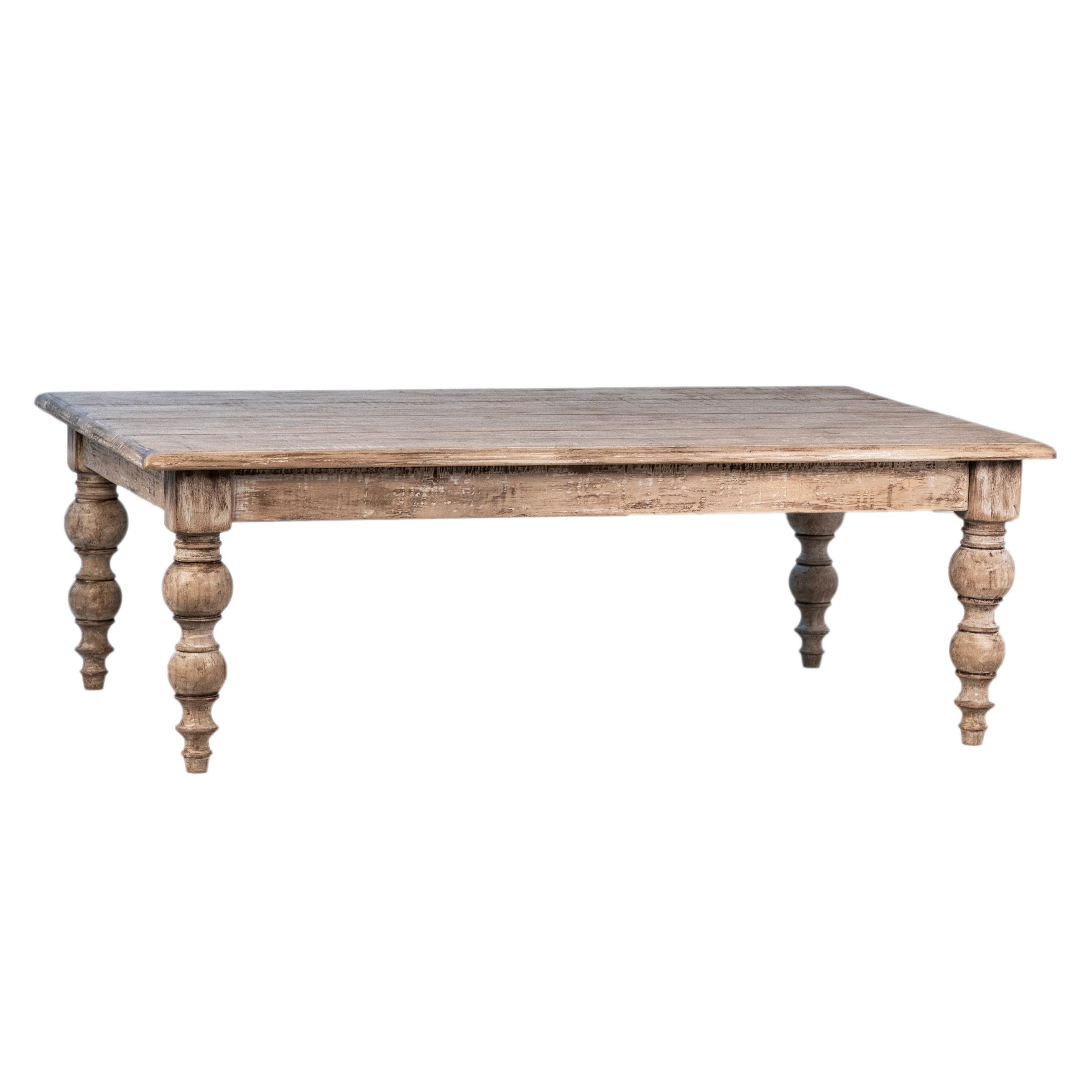 Zuri 54-inch Rectangular Reclaimed Pine Coffee Table with Carved Four Poster Legs Finished in an Antique Seal - Mycitystee