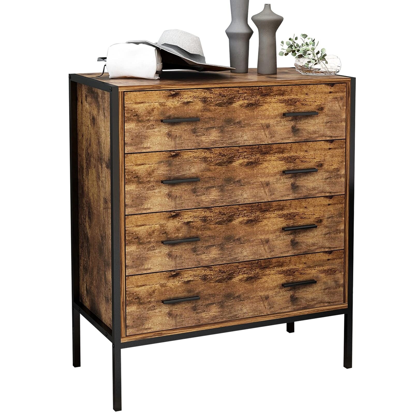 Wood Dresser for Bedroom Tall with 4 Drawers， Chest of Drawers， Bedroom Furniture， Clothes Storage Organizer Cabinet for Bedroom - - 37668253 - Mycitystee