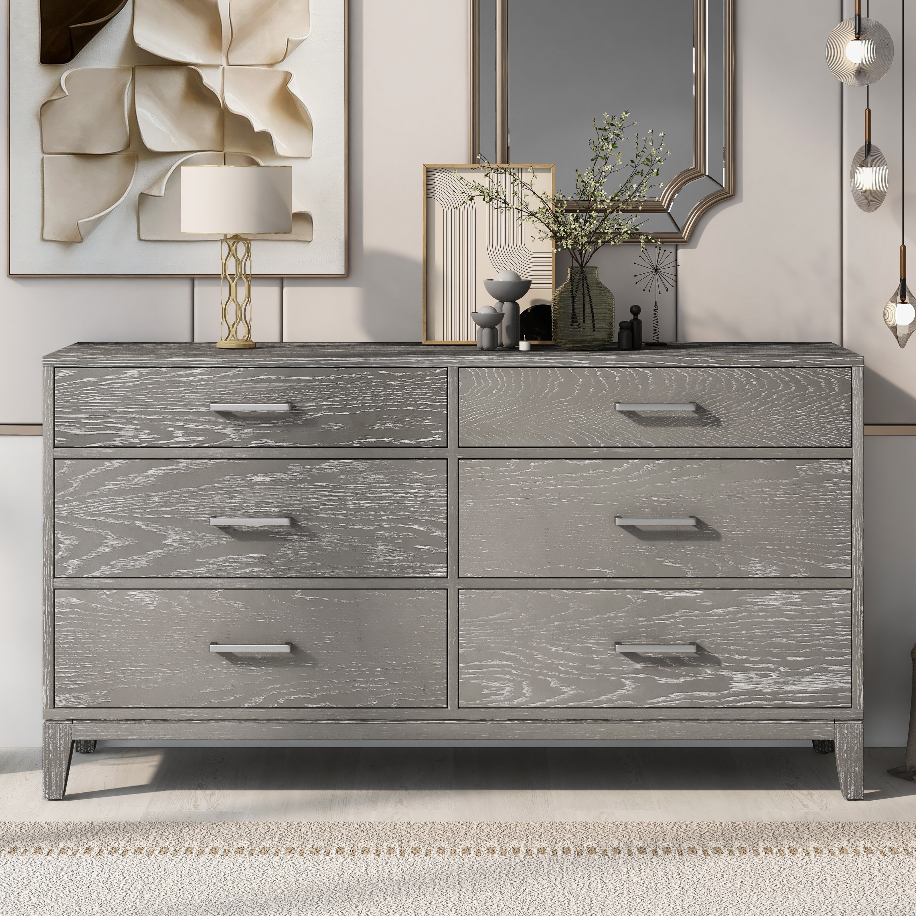 Modern Concise Style Solid wood Grey grain Six-Drawer Dresser - - 37857286 - Mycitystee