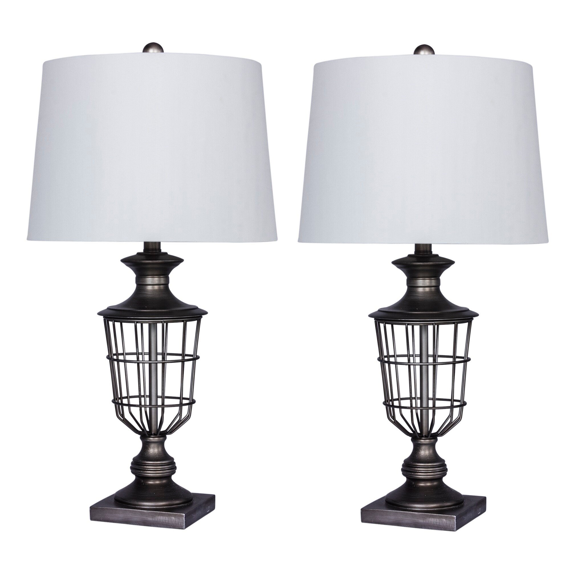 Fangio Lighting's 1599 Pair of 28 in. Antique Silver Cage Table Lamps - Mycitystee