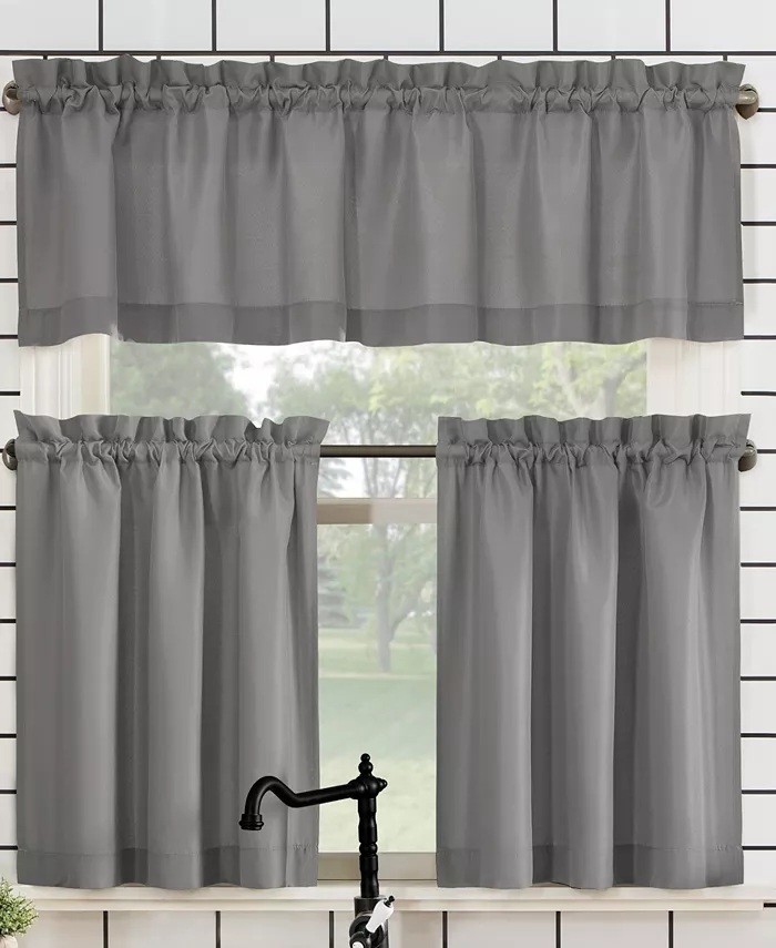 No. 918 Martine Microfiber Semi-Sheer Rod Pocket Kitchen Curtain Valance and Tiers Set， 14