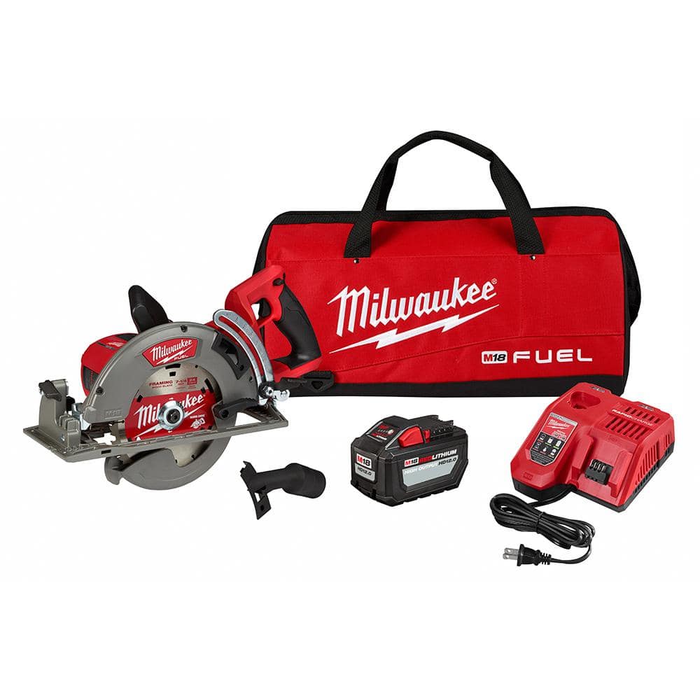 Milwaukee M18 FUEL 18V 7-1/4 in. Lithium-Ion Cordless Rear Handle Circular Saw Kit with 12.0 Ah Battery and Rapid Charger 2830-21HD - Mycitystee