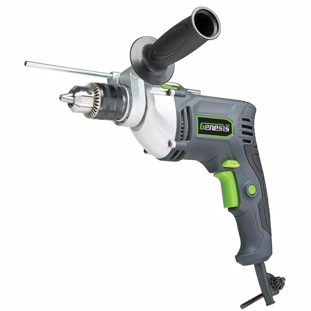 Genesis 7.5 Amp 1/2 in. Variable Speed Reversible Hammer Drill with Control Handle， Lock-On Button and Auxiliary Handle and#8211; XDC Depot - Mycitystee
