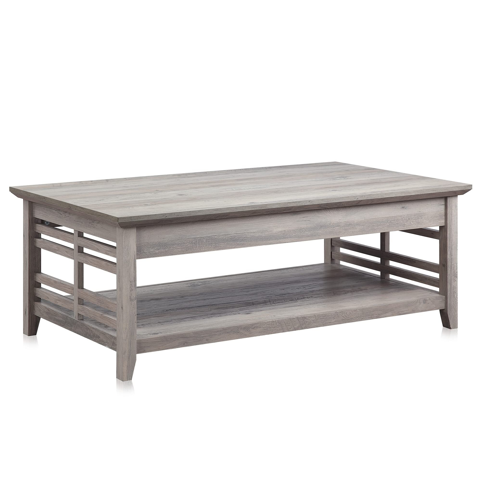Modern Wood Coffee Table with Storage Shelf Two Tier Rectangular Stylish Decor for Living Room Conversation - as picture - Mycitystee