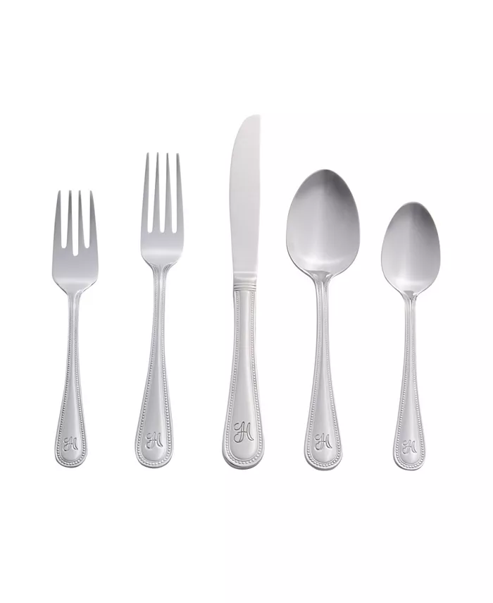 RiverRidge Home Riverridge Beaded 46 Piece Monogrammed Flatware Set - H， Service for 8 - Mycitystee