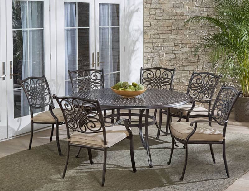 Hanover Traditions Tan 7-Piece Outdoor Dining Set w/ Six Dining Chairs and 60