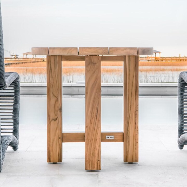 Signature Sabine Landing Round Teak Patio End Table - Mycitystee
