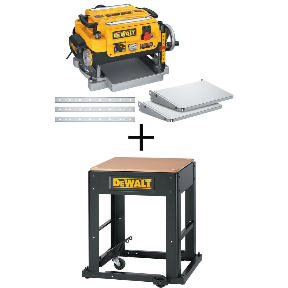 DEWALT 15 Amp 13 in. Corded Heavy-Duty Thickness Planer, (3) Knives, In/Out Feed Tables, and Mobile Thickness Planer Stand DW735XW7350 - Mycitystee