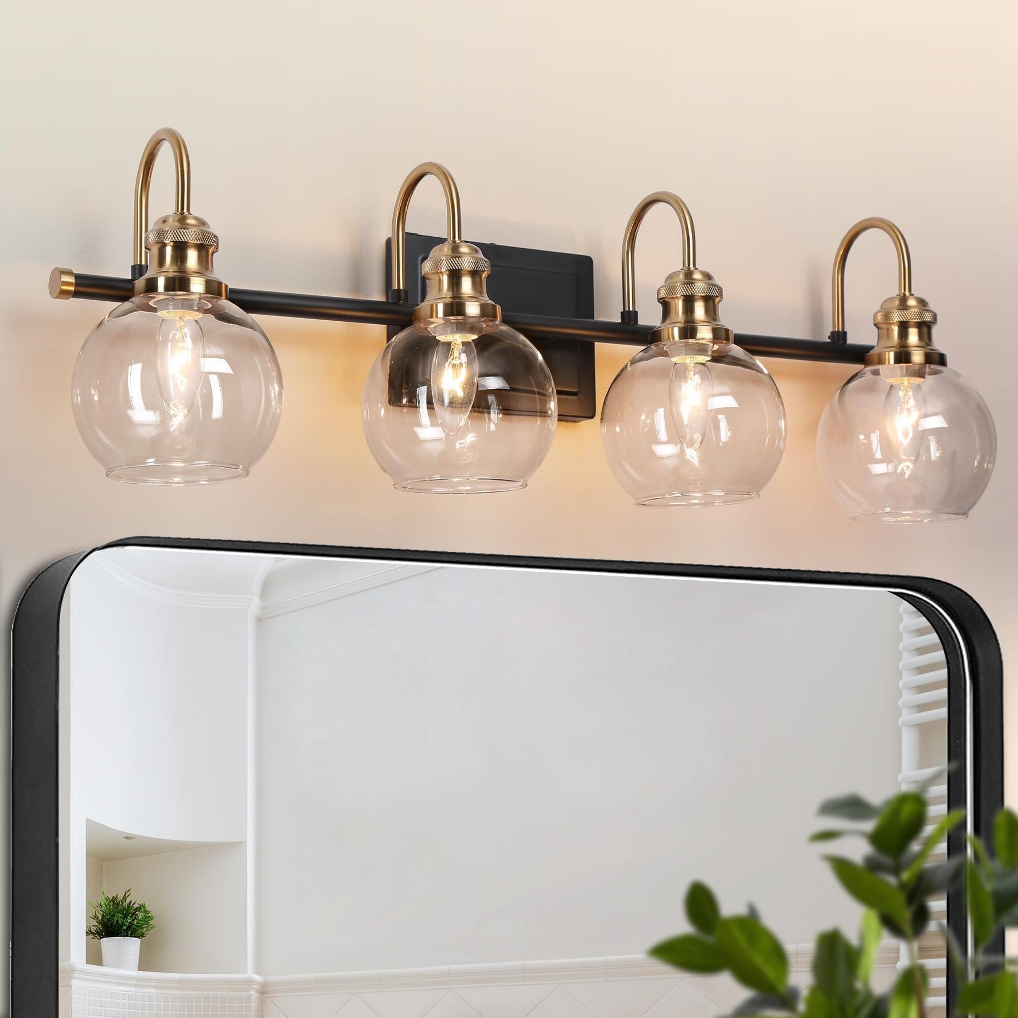 Modern Black Gold 2/3/4 Lights Bathroom Vanity Lights Globe Wall Sconce Lighting - Mycitystee