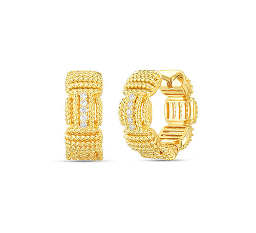 Roberto Coin 18K Yellow Gold Opera Diamond Accent Hoop Earrings - Mycitystee