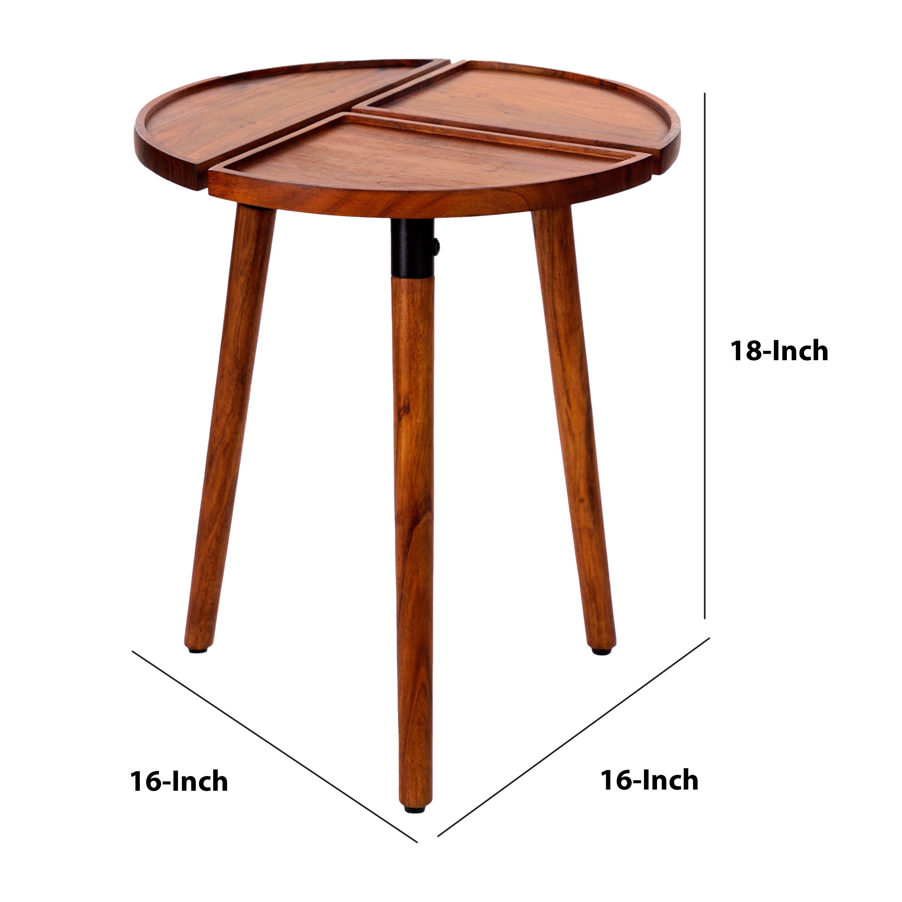 18 Inch Round Acacia Wood Side Accent End Table with 3 Tabletop Sections - Mycitystee