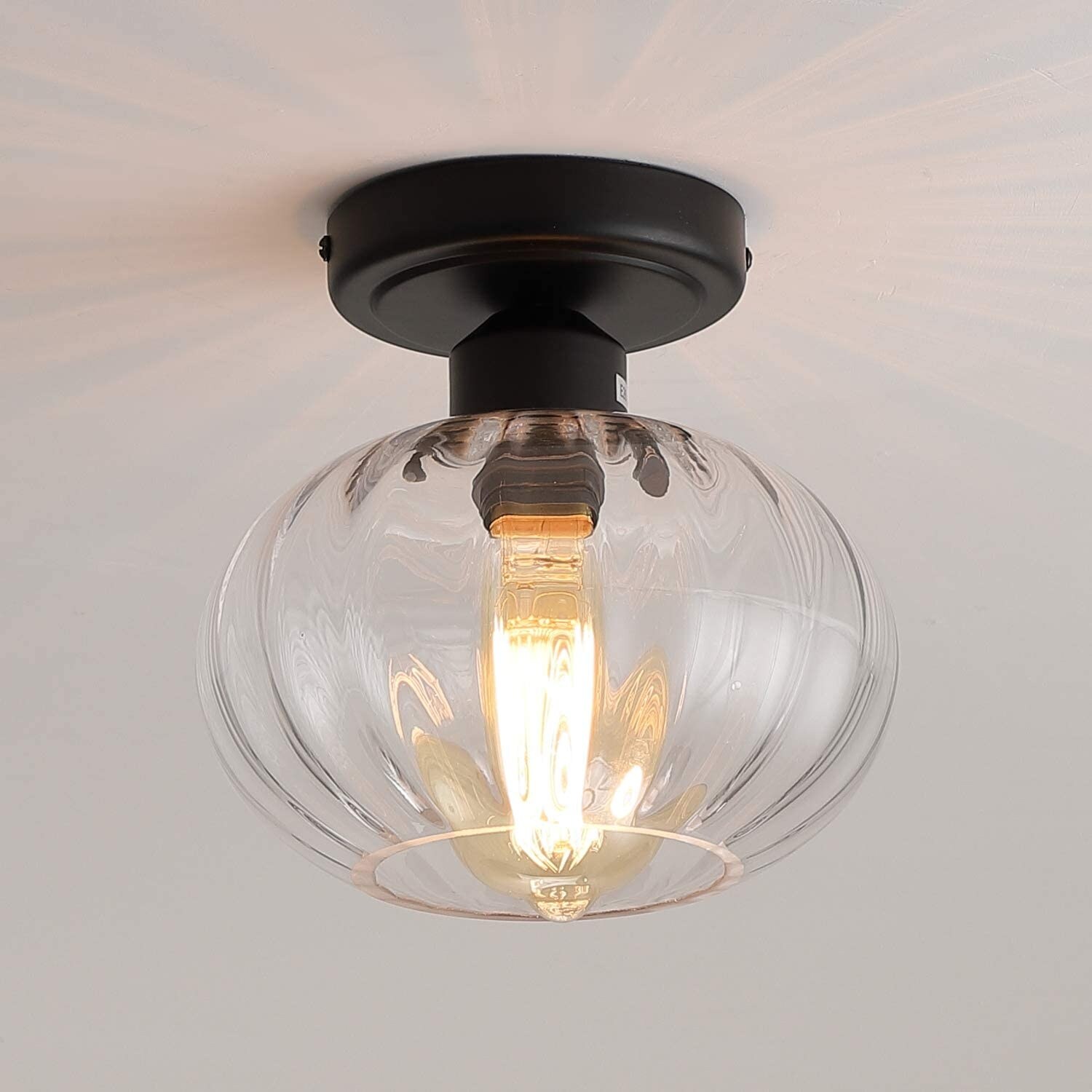 Industrial glass semi flush ceiling lights black ceiling light fixture - Mycitystee